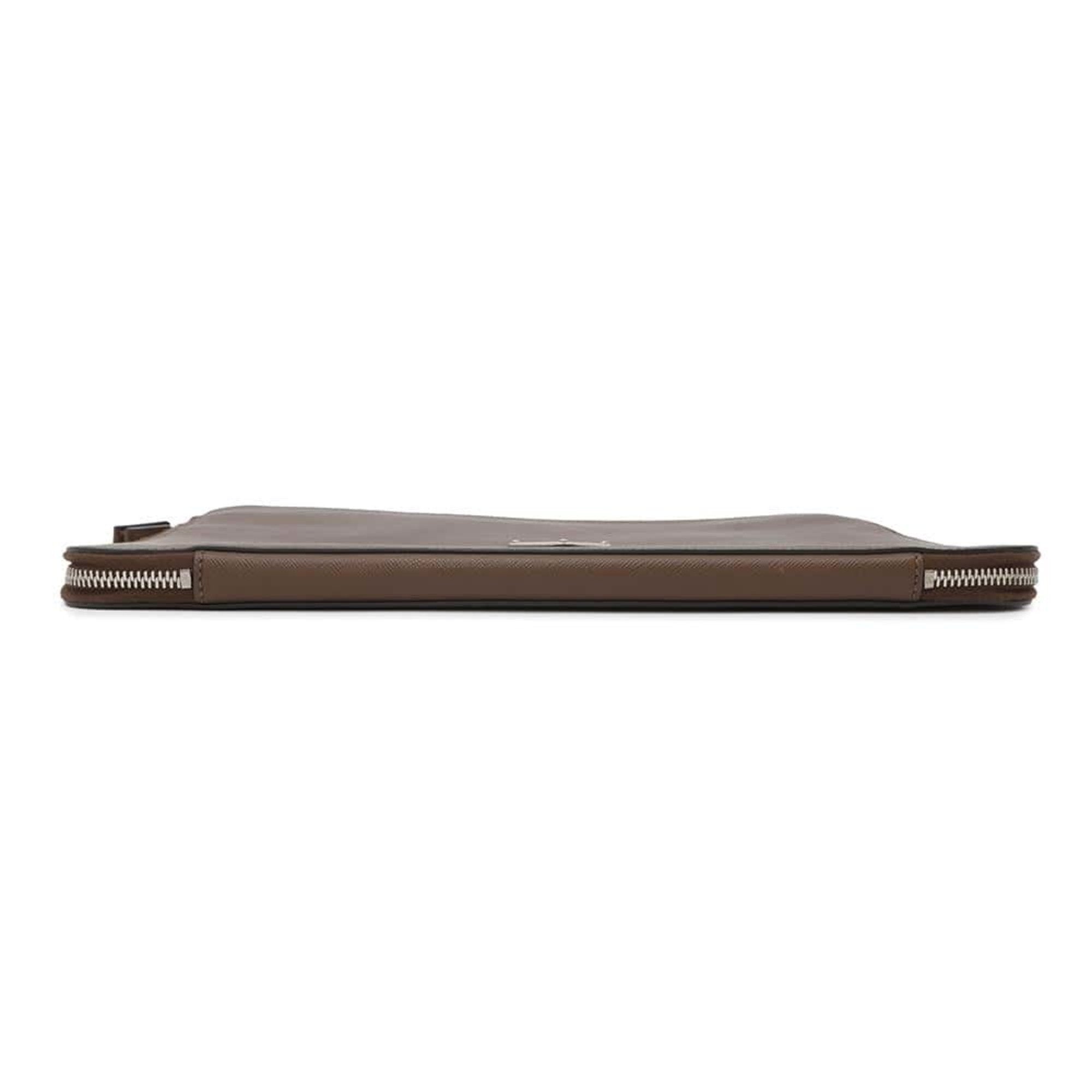Prada Brown Leather Clutch Bag (Pre-Owned)