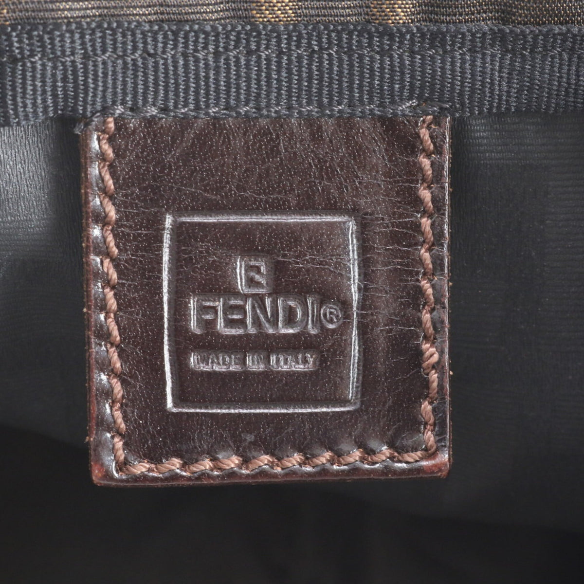 Fendi Brown Leather Nylon Handbag Shoulder Bag Tote Bag (Pre-Owned)