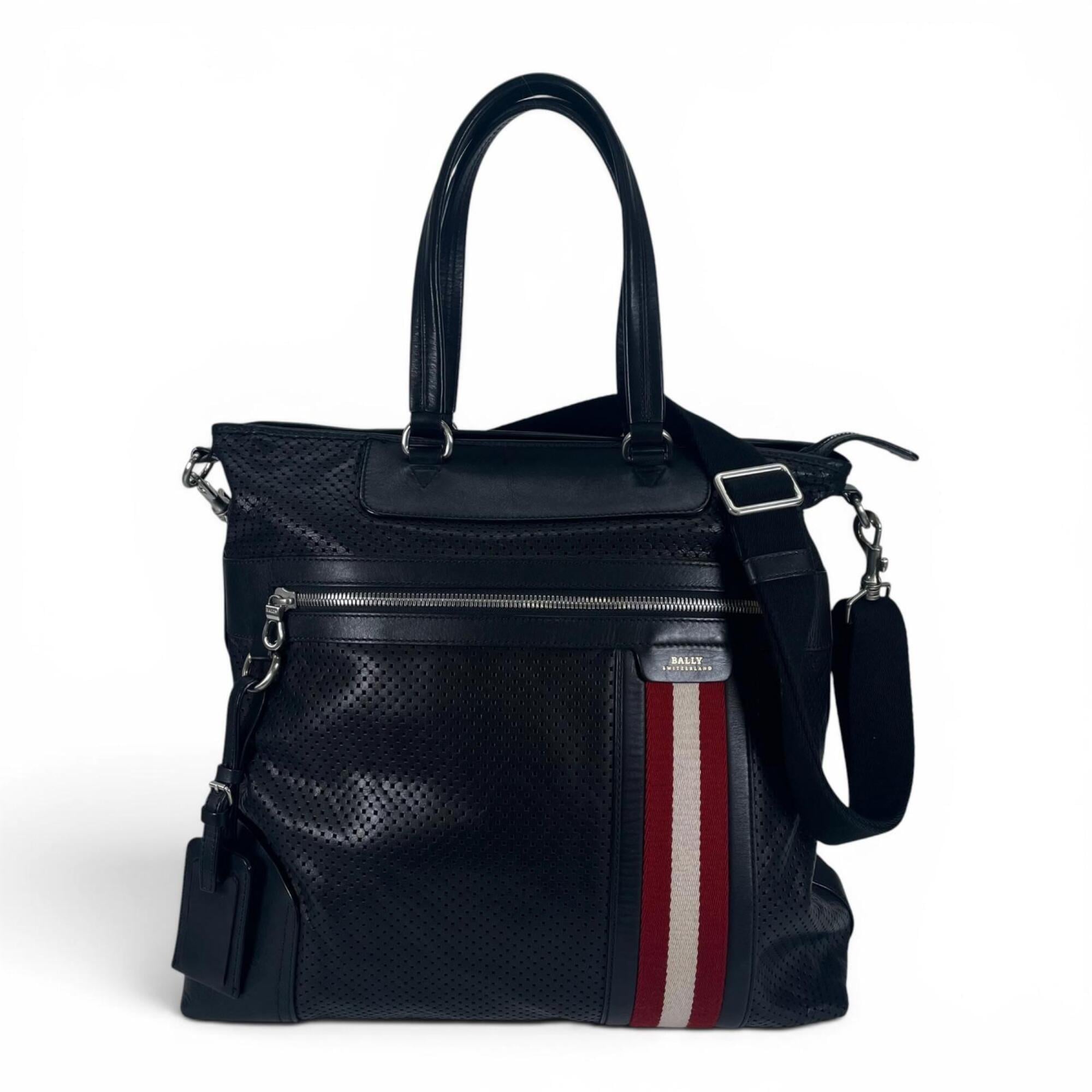 Bally Black Leather Shoulder Bag Tote Bag (Pre-Owned)