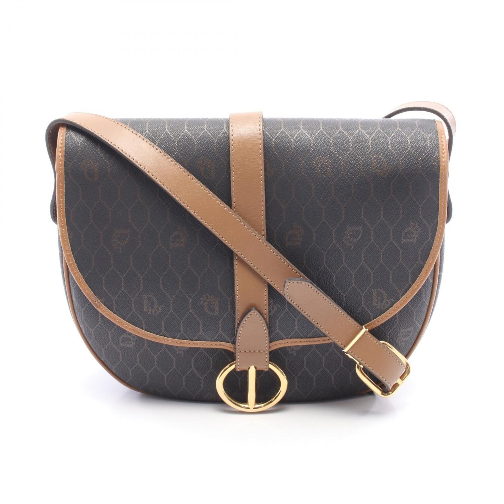 Christian Dior Black Brown Coated Canvas Leather Handbag Shoulder Bag (Pre-Owned)
