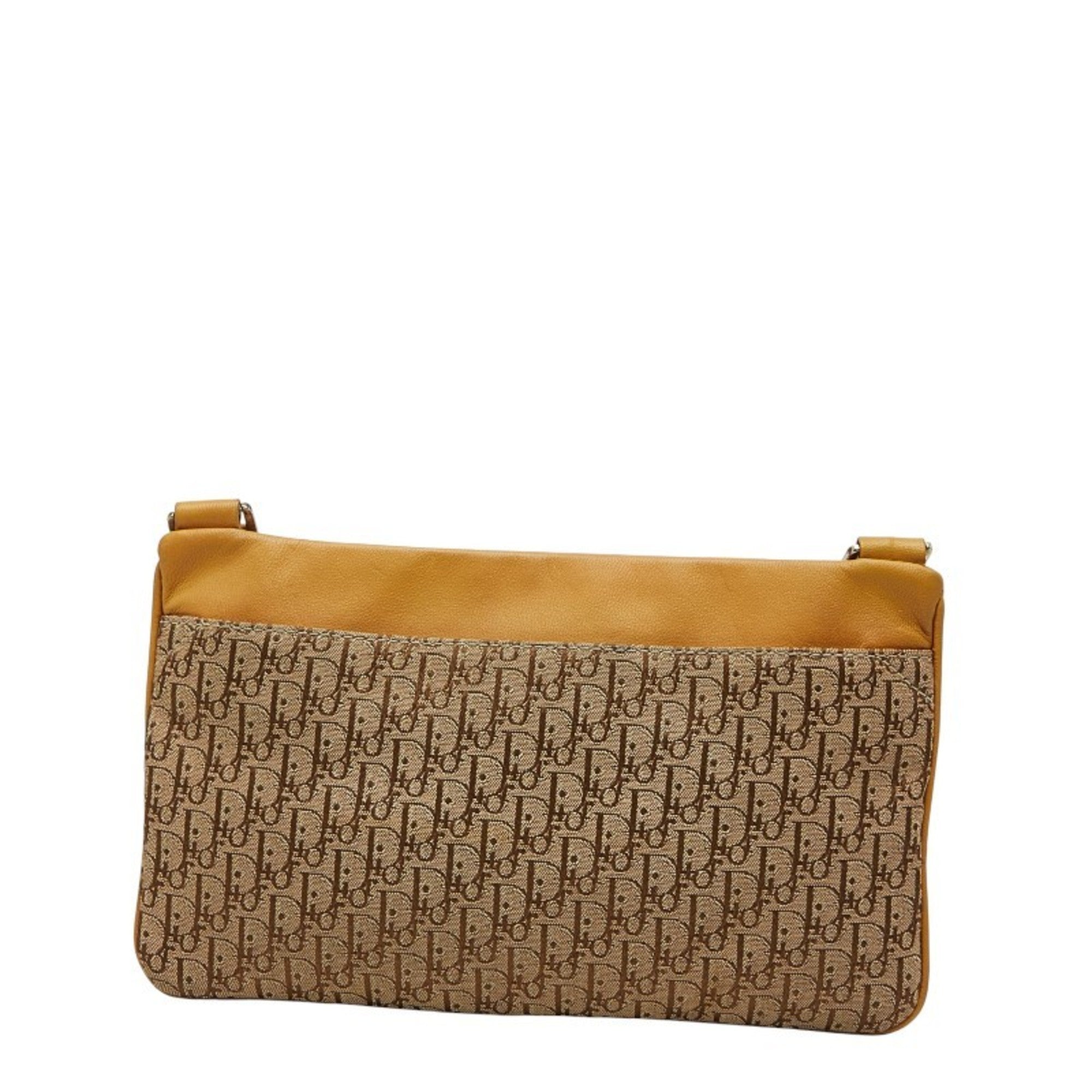 Christian Dior Beige Yellow Canvas Leather Shoulder Bag (Pre-Owned)