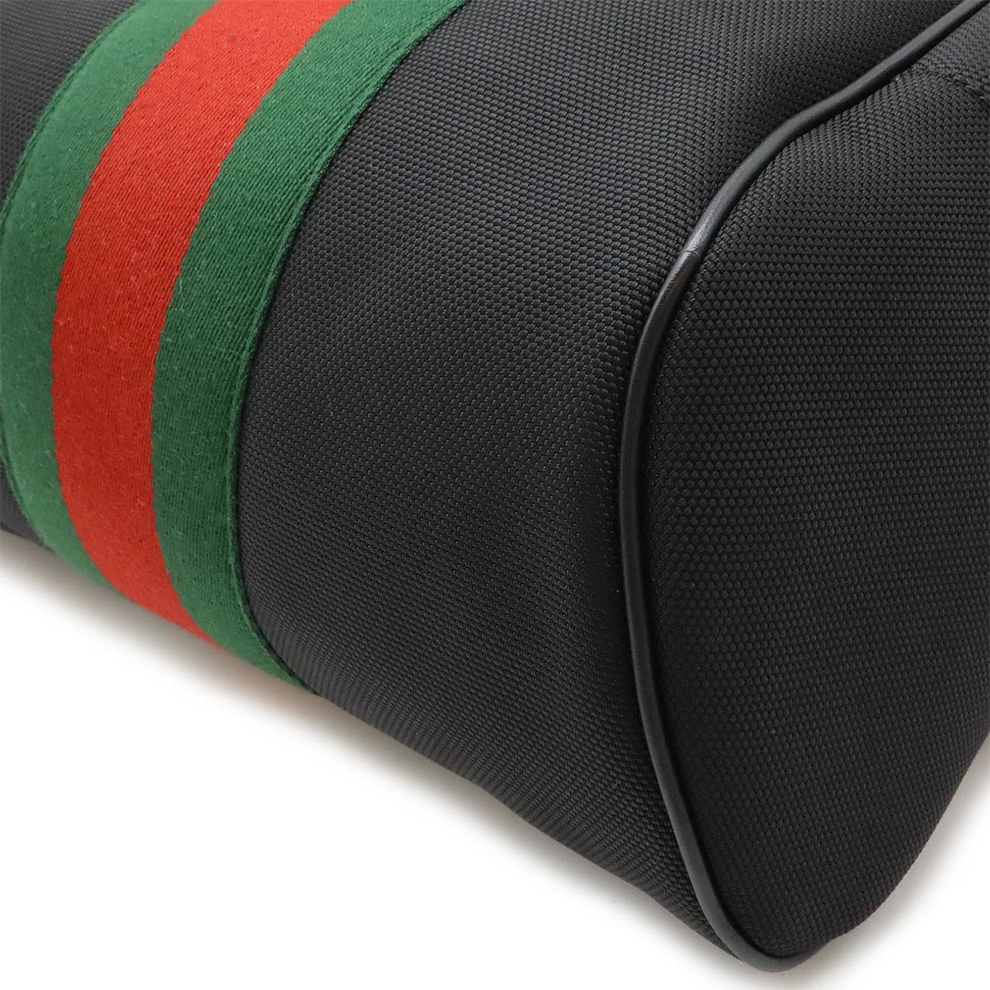 Gucci Sherry Line Black Green Red Color Canvas Backpack (Pre-Owned)