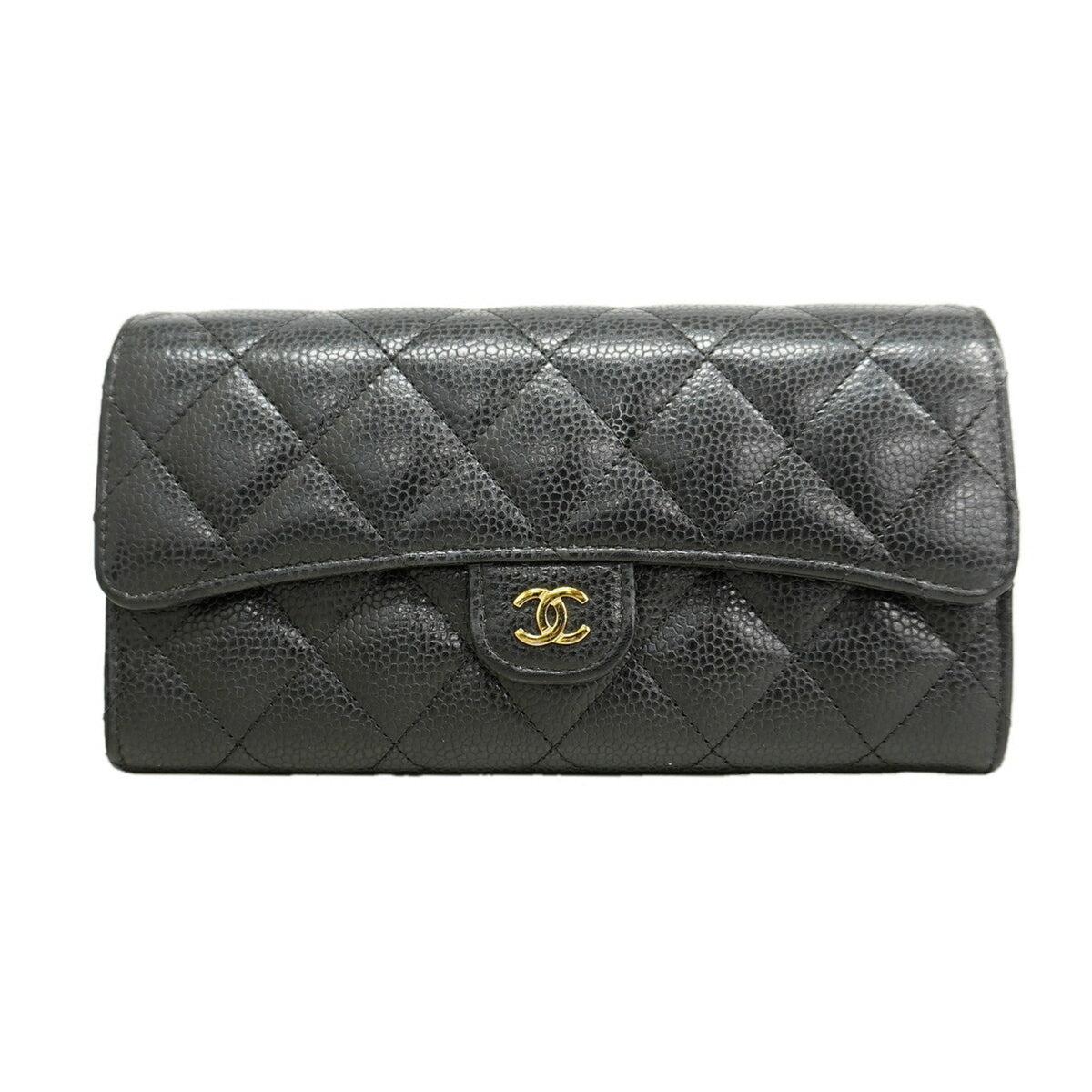 Chanel Black Grained Calfskin Long Wallet (Bi-Fold) (Pre-Owned)