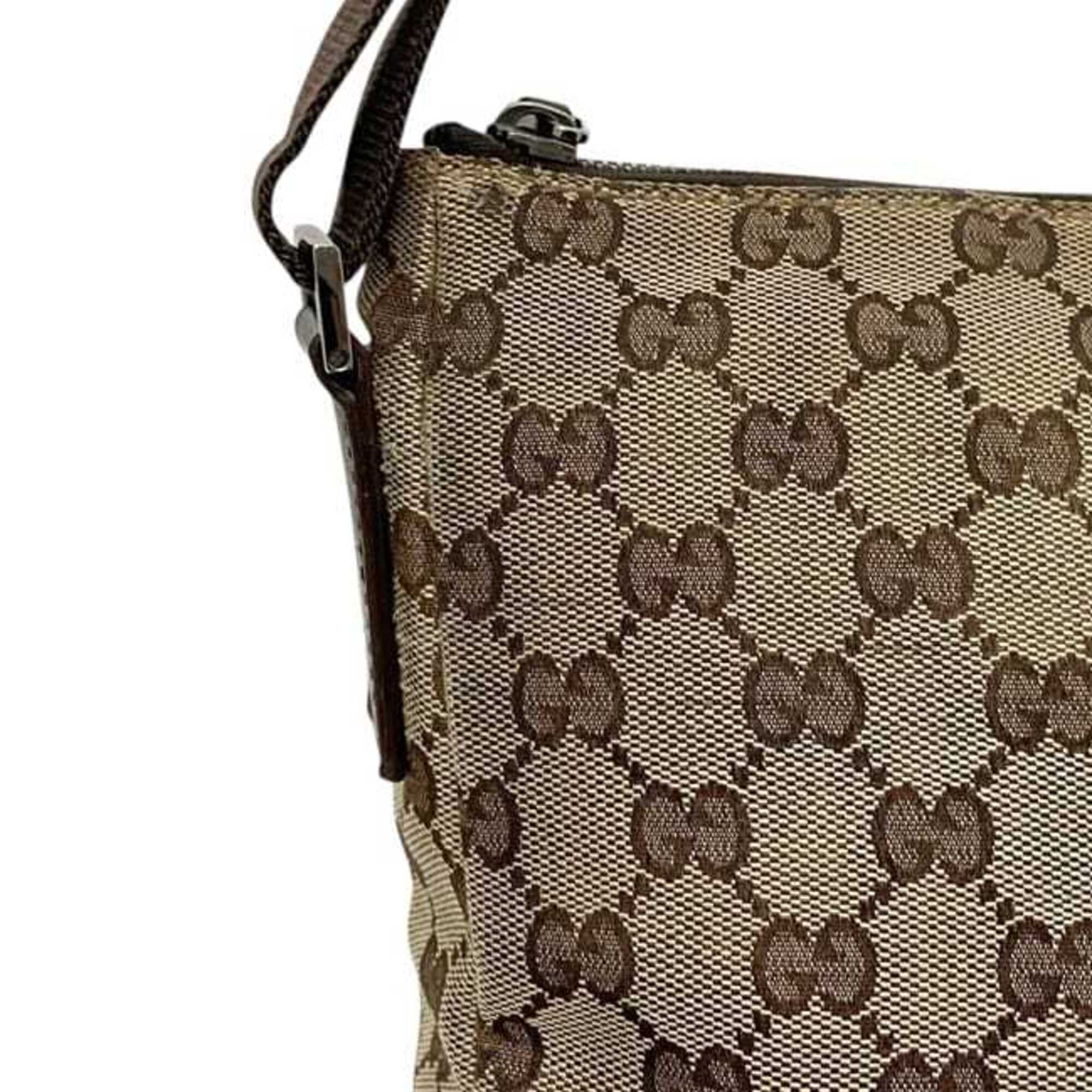 Gucci Beige Brown Gg Canvas Leather Shoulder Bag (Pre-Owned)