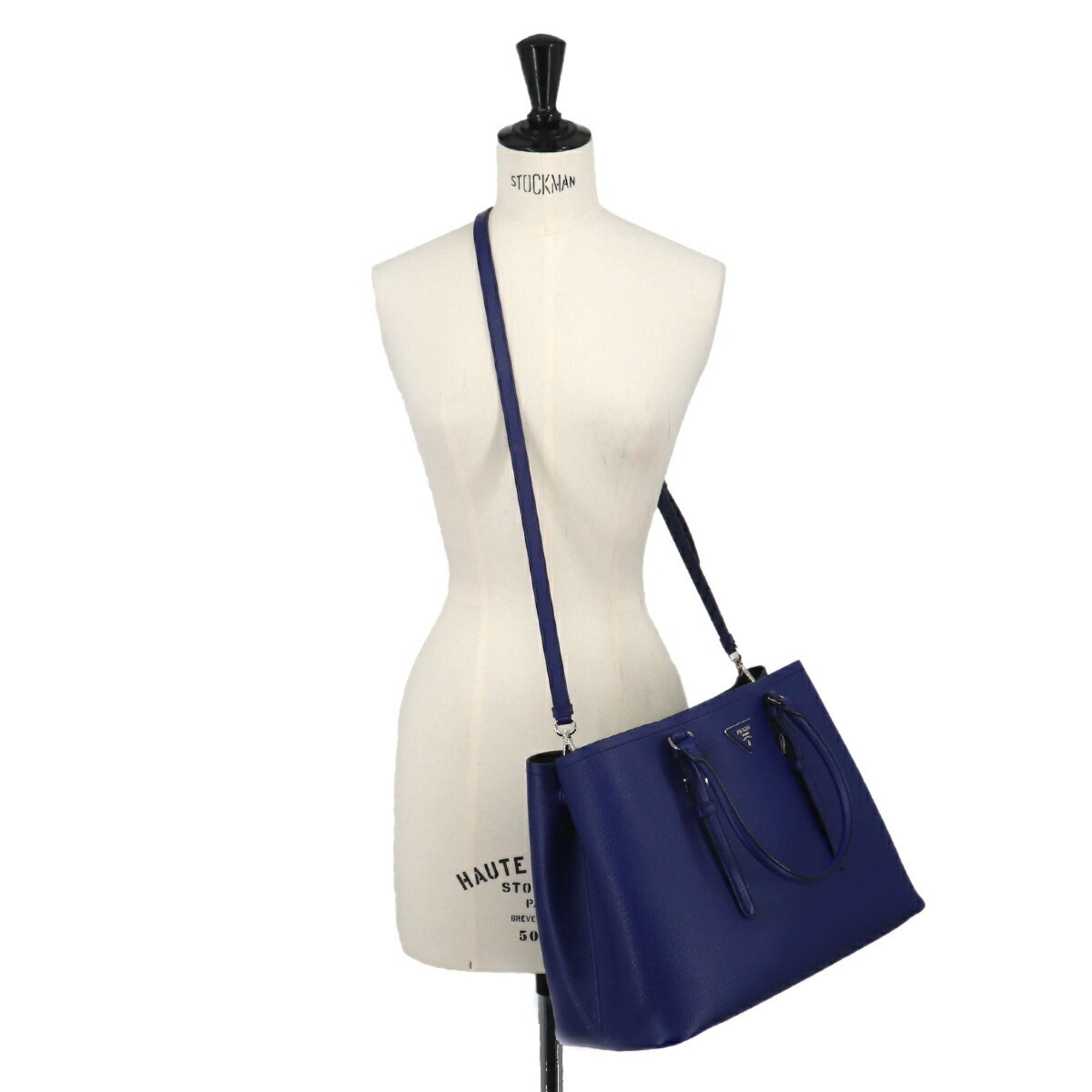 Prada Blue Saffiano Triangle Handbag Tote Bag (Pre-Owned)