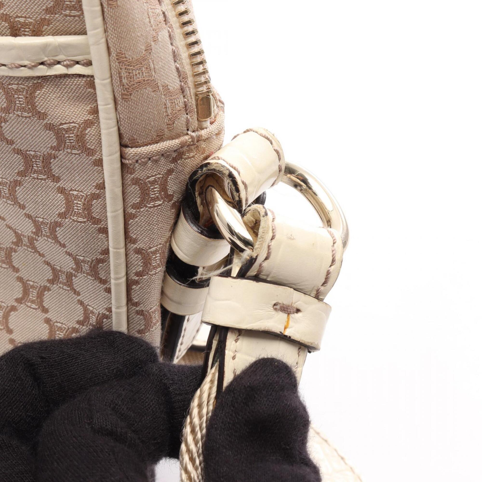 Celine Beige Ivory Canvas Leather Handbag Shoulder Bag (Pre-Owned)