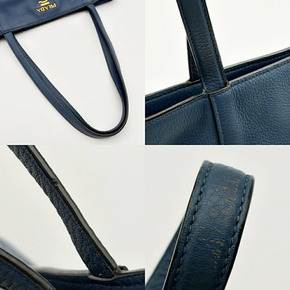 Prada Blue Leather Shoulder Bag Tote Bag (Pre-Owned)