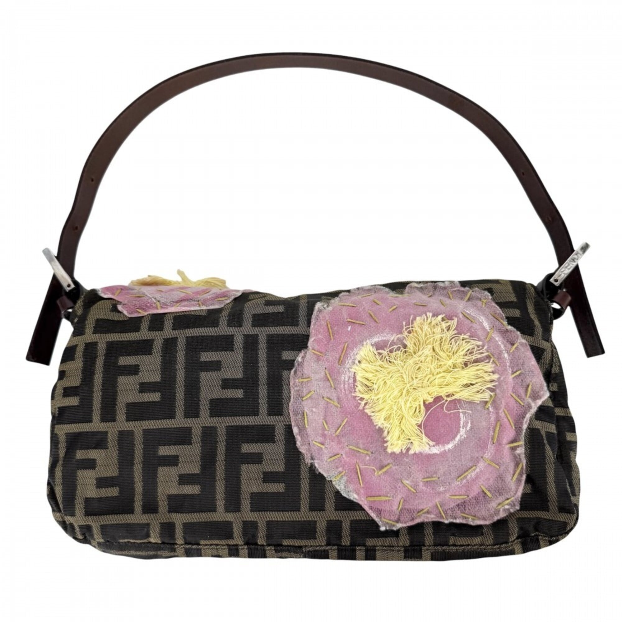 Fendi Brown Pink Nylon Canvas Handbag (Pre-Owned)