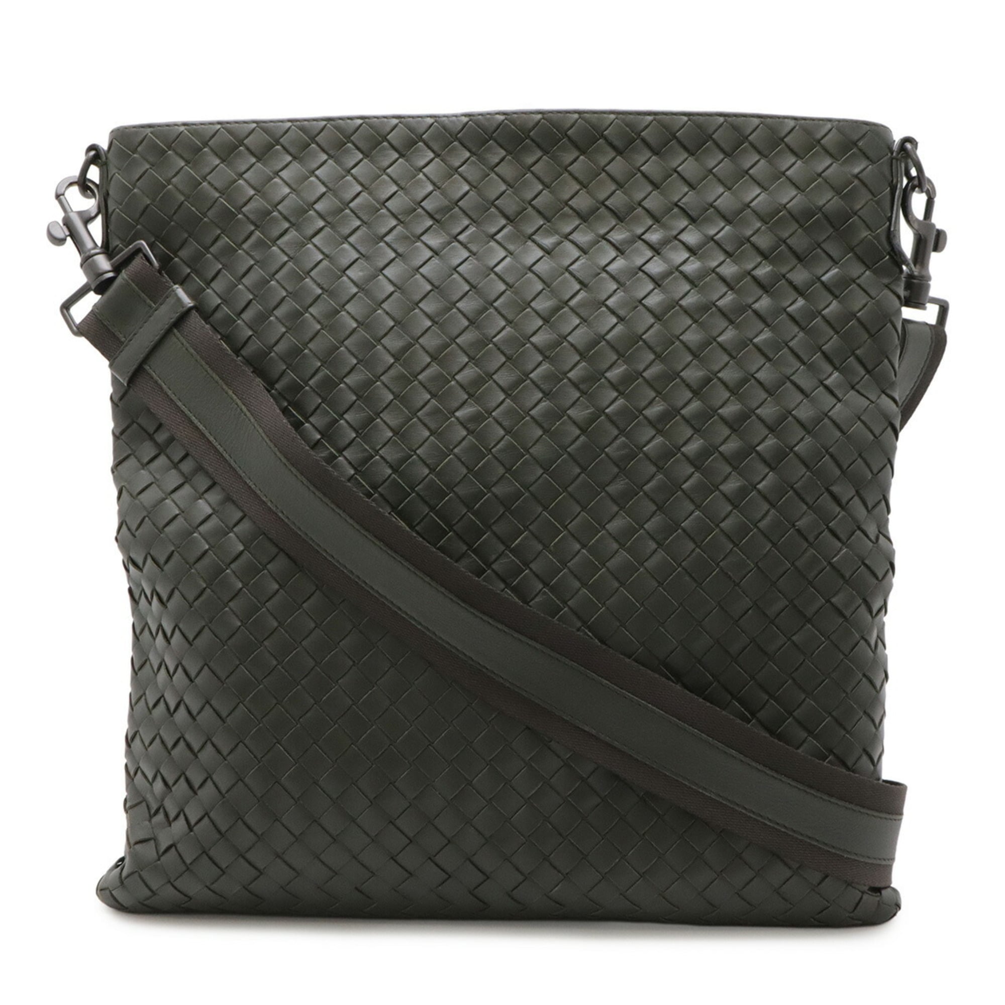 Bottega Veneta Intrecciato Khaki Leather Shoulder Bag (Pre-Owned)