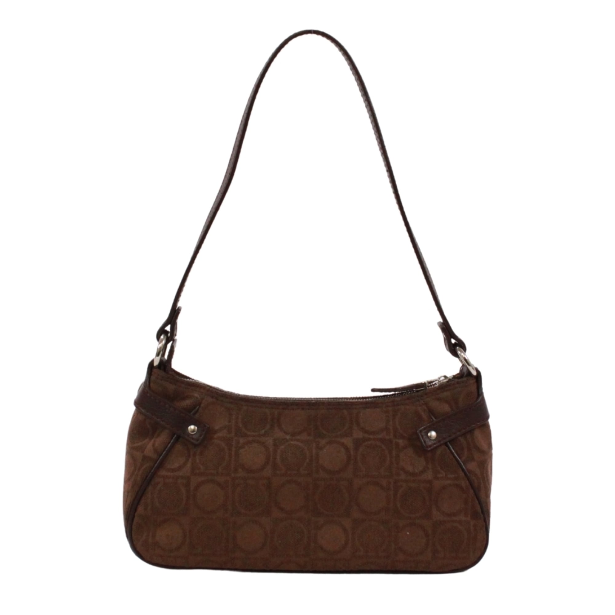Salvatore Ferragamo Brown Canvas Leather Handbag Pouch (Pre-Owned)