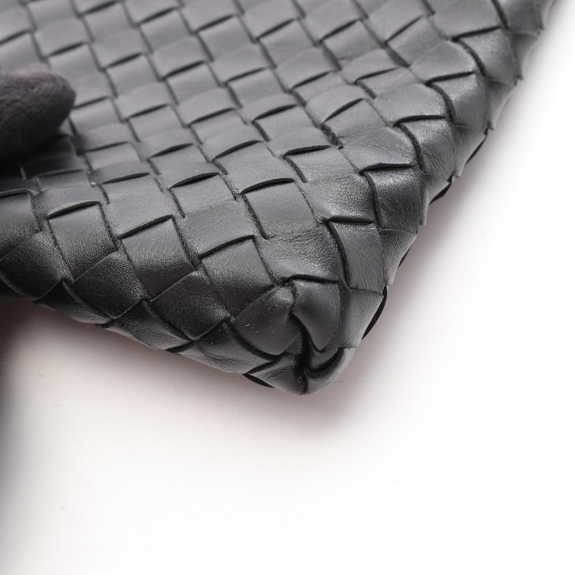 Bottega Veneta Intrecciato Black Navy Leather Handbag Shoulder Bag (Pre-Owned)