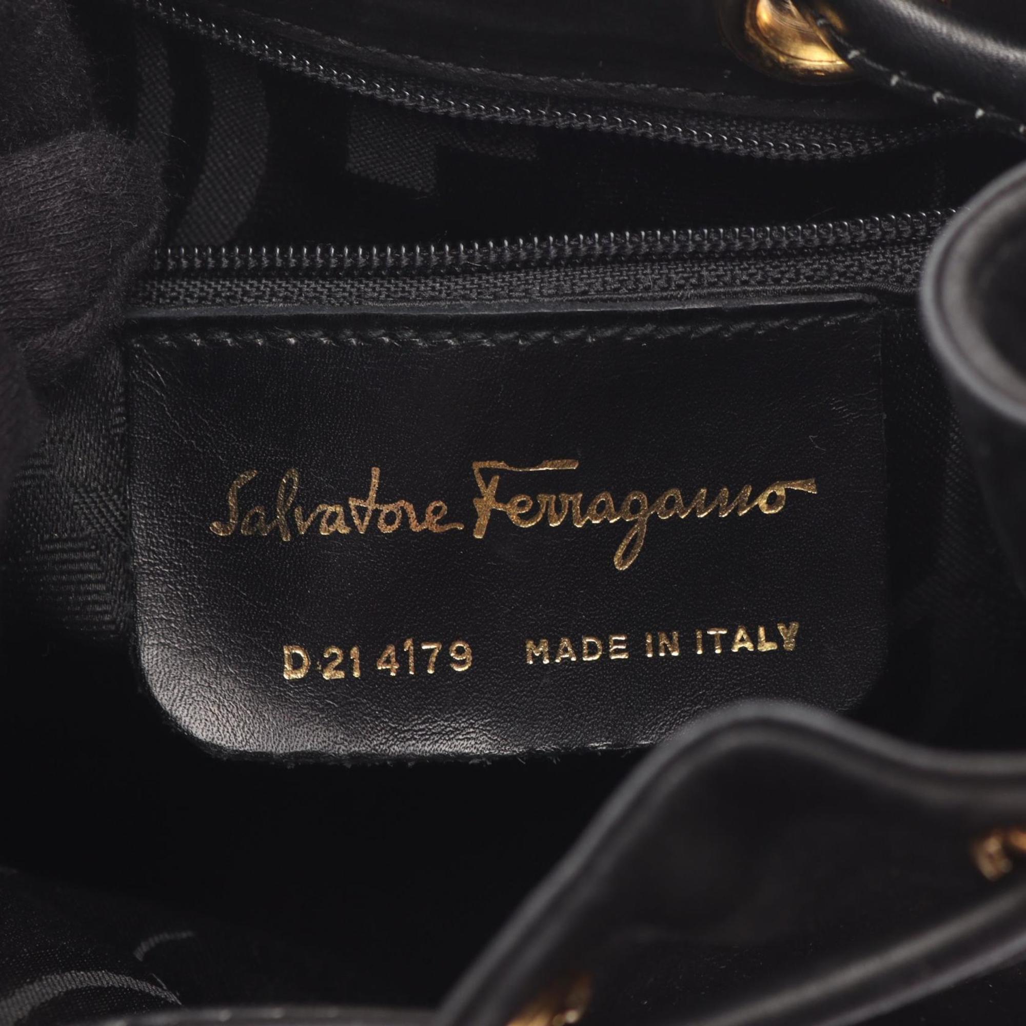 Salvatore Ferragamo Vara Black Suede Shoulder Bag (Pre-Owned)