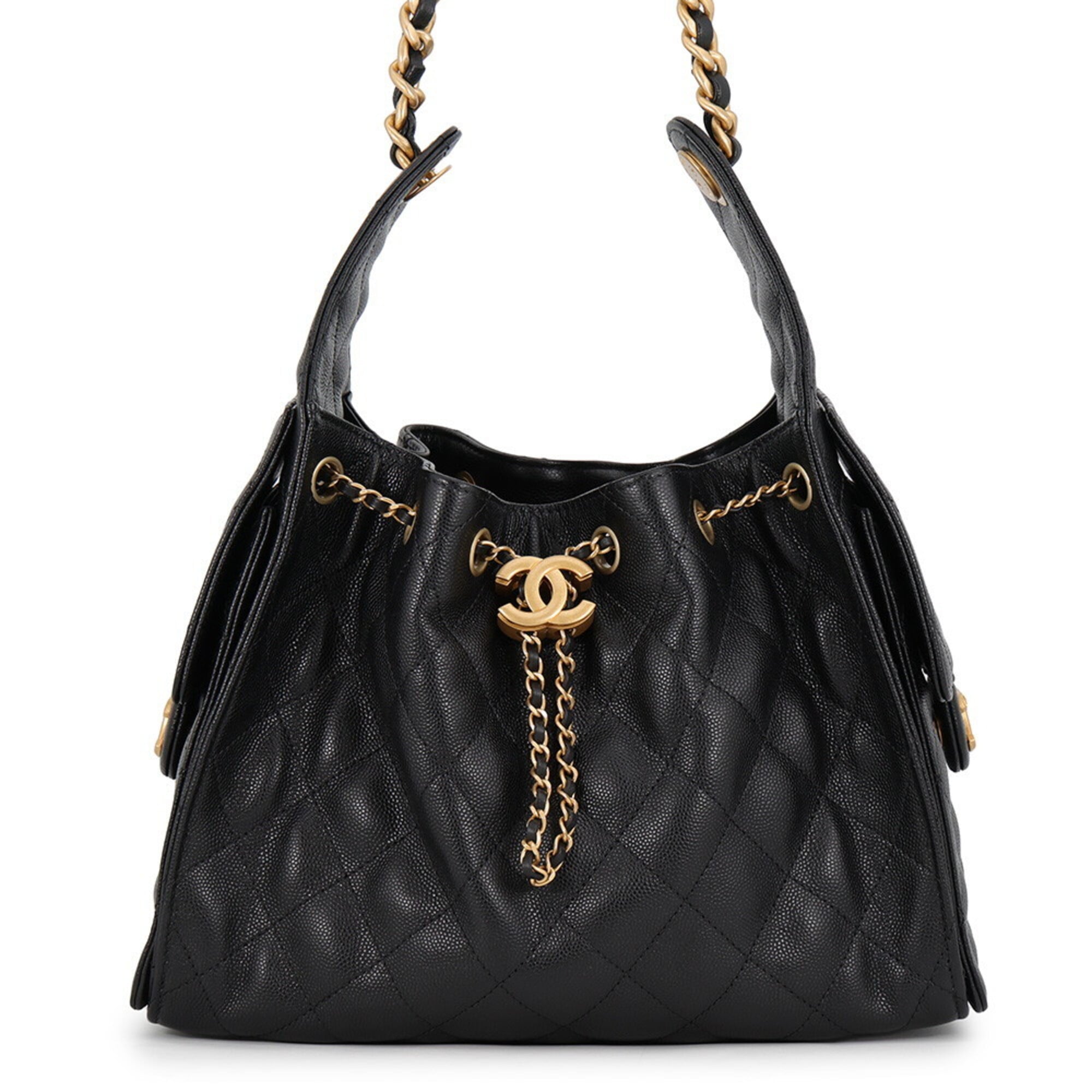Chanel Black Grained Calfskin Handbag Shoulder Bag (Pre-Owned)