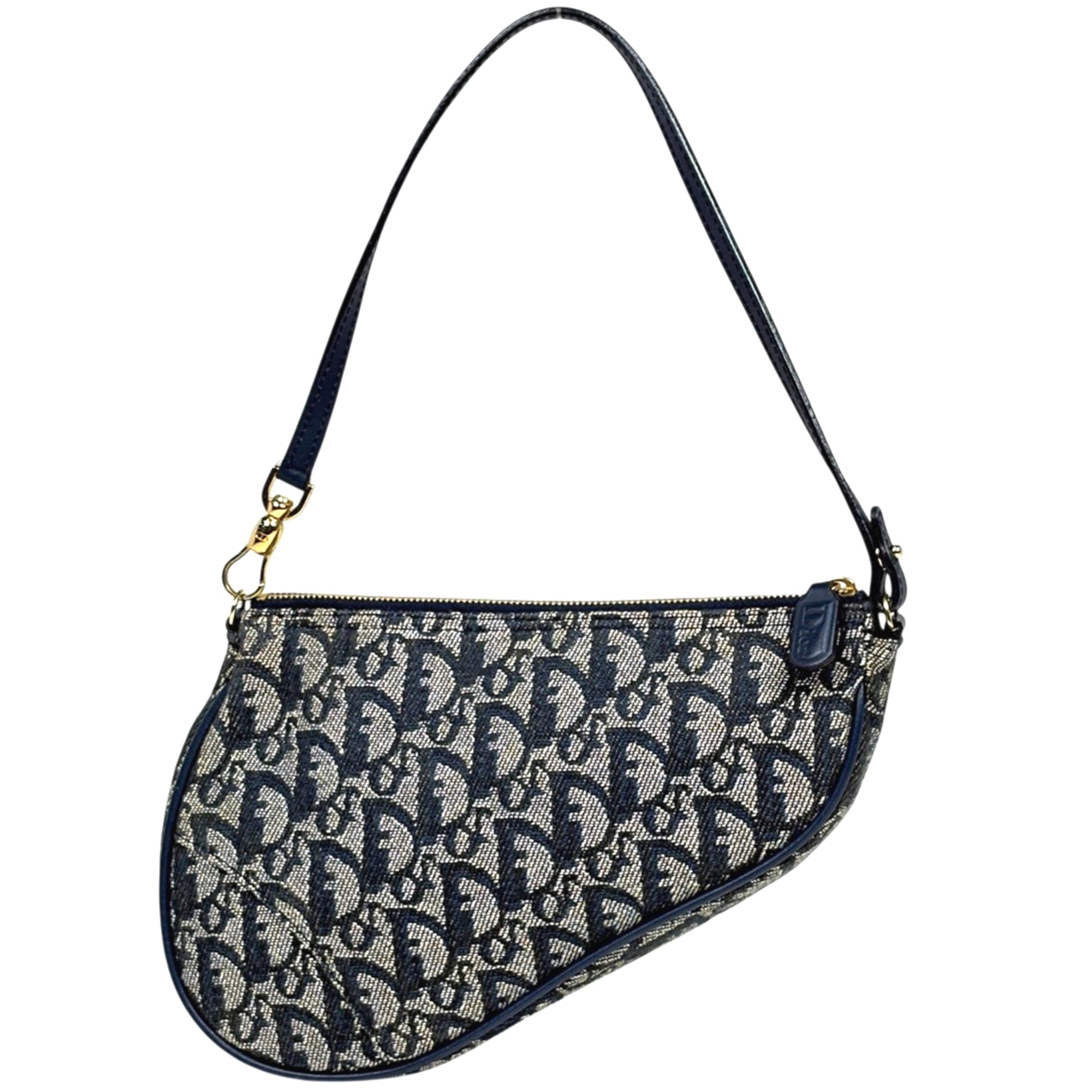 Christian Dior Navy Canvas Leather Saddle Bag Shoulder Bag (Pre-Owned)