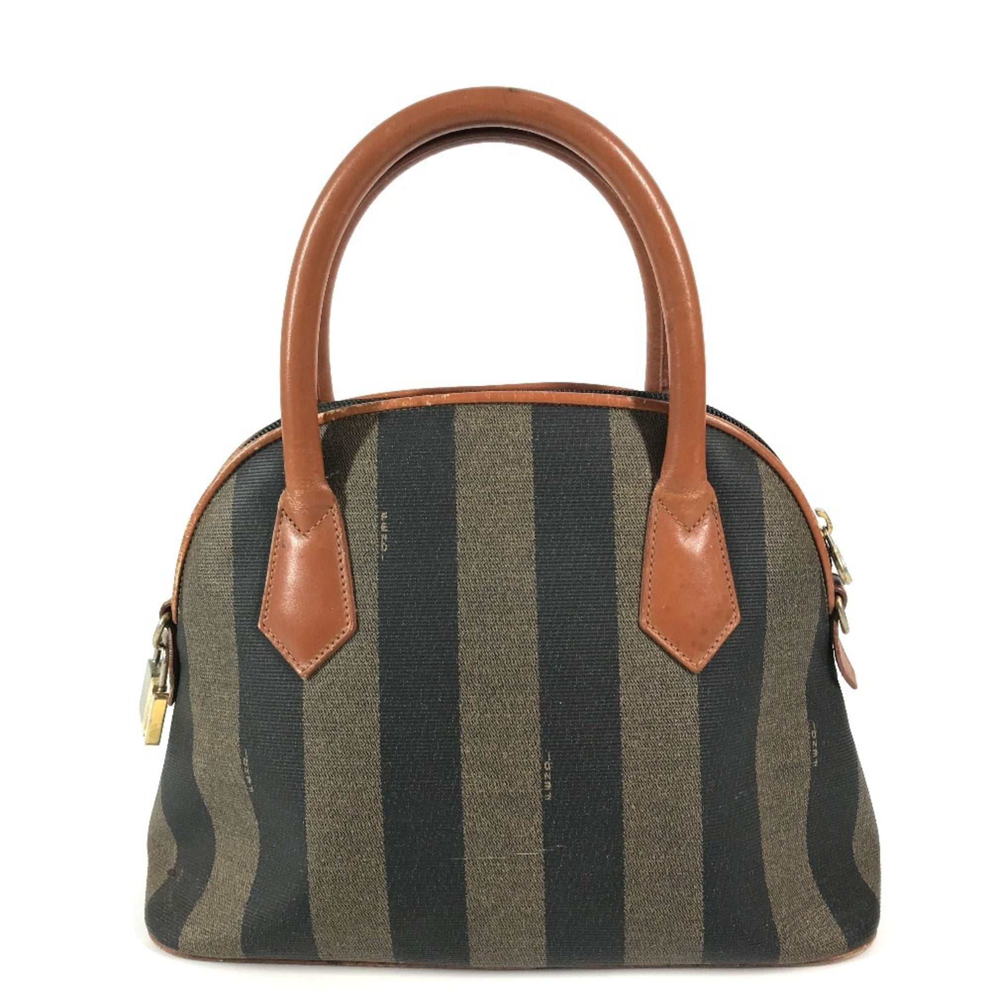 Fendi Pequin Brown Khaki Pvc Leather Handbag (Pre-Owned)