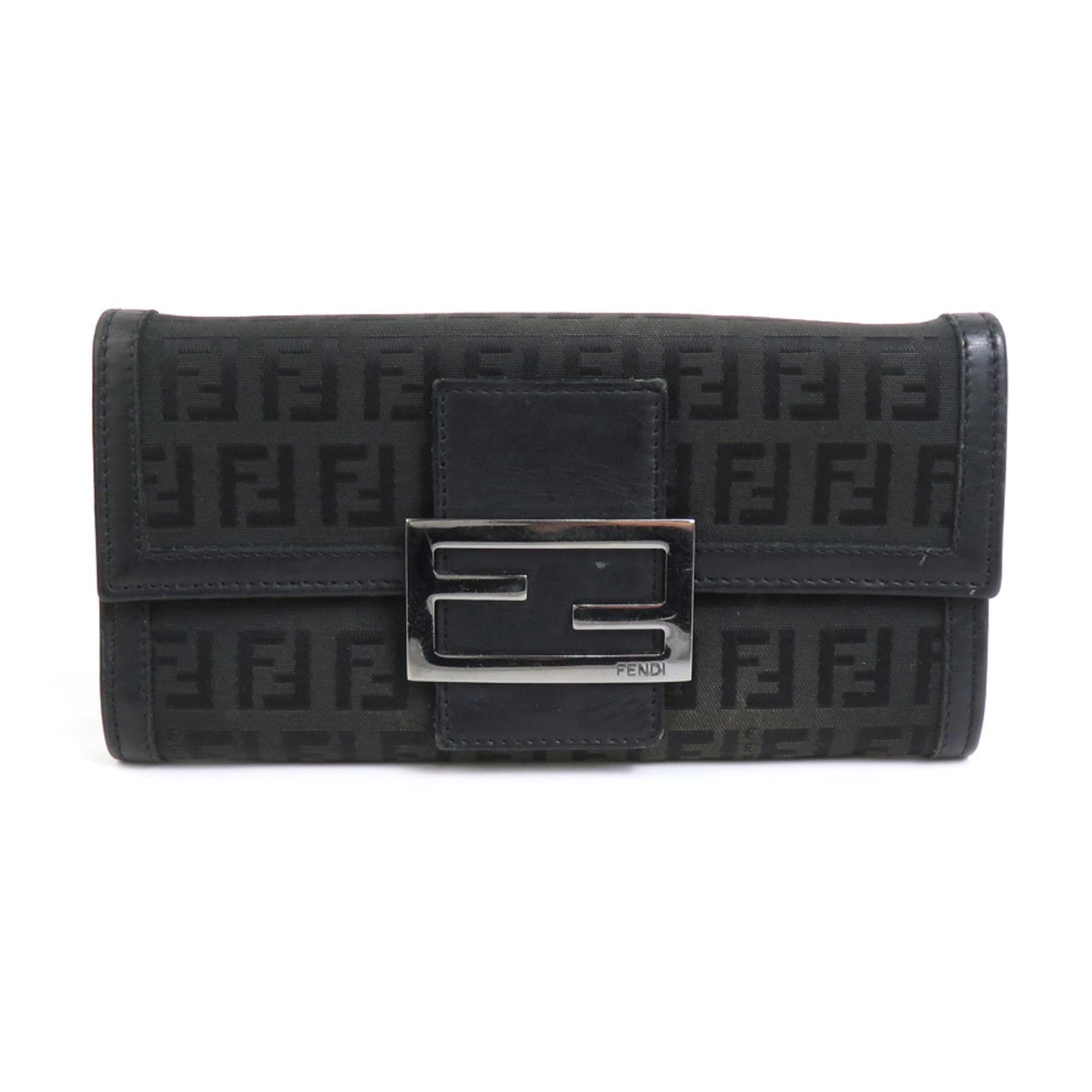 Fendi Black Canvas Leather Long Wallet (Tri-Fold) (Pre-Owned)