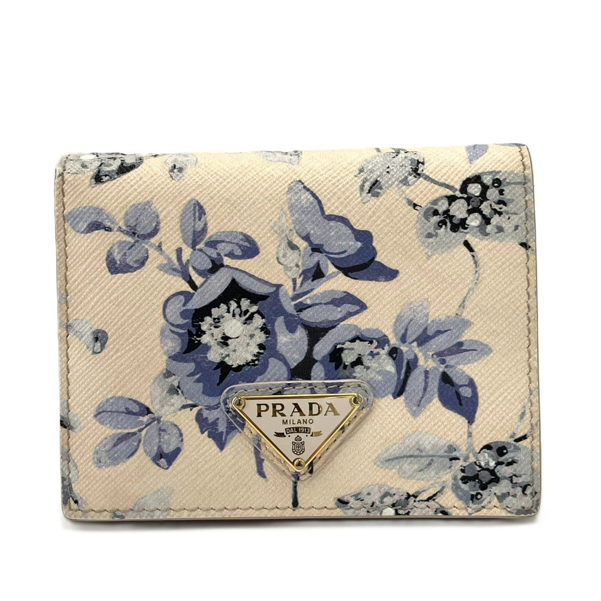 Prada Beige Purple Saffiano Triangle Leather Wallet (Bi-Fold) (Pre-Owned)