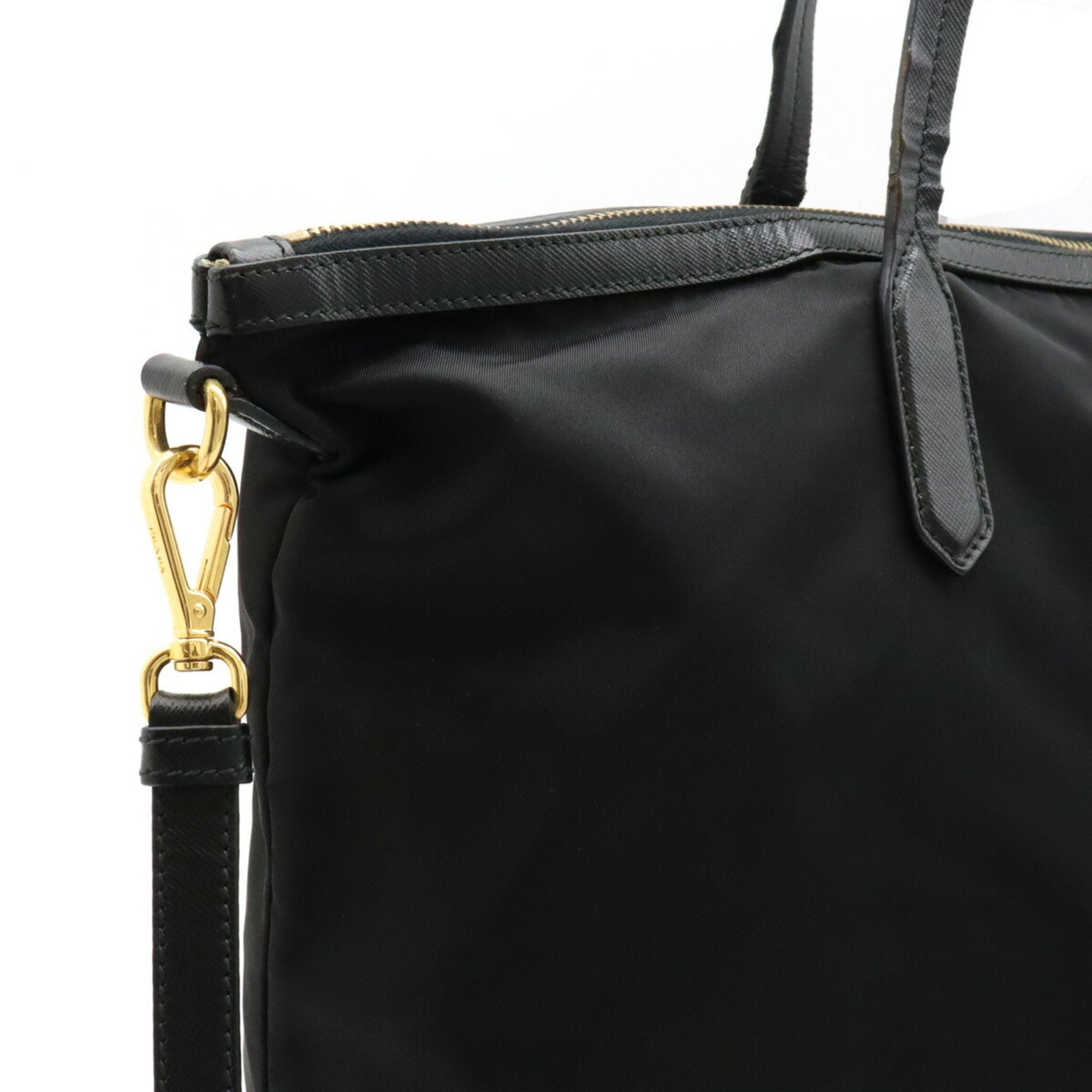 Prada Black Nero Nylon Leather Shoulder Bag Tote Bag (Pre-Owned)