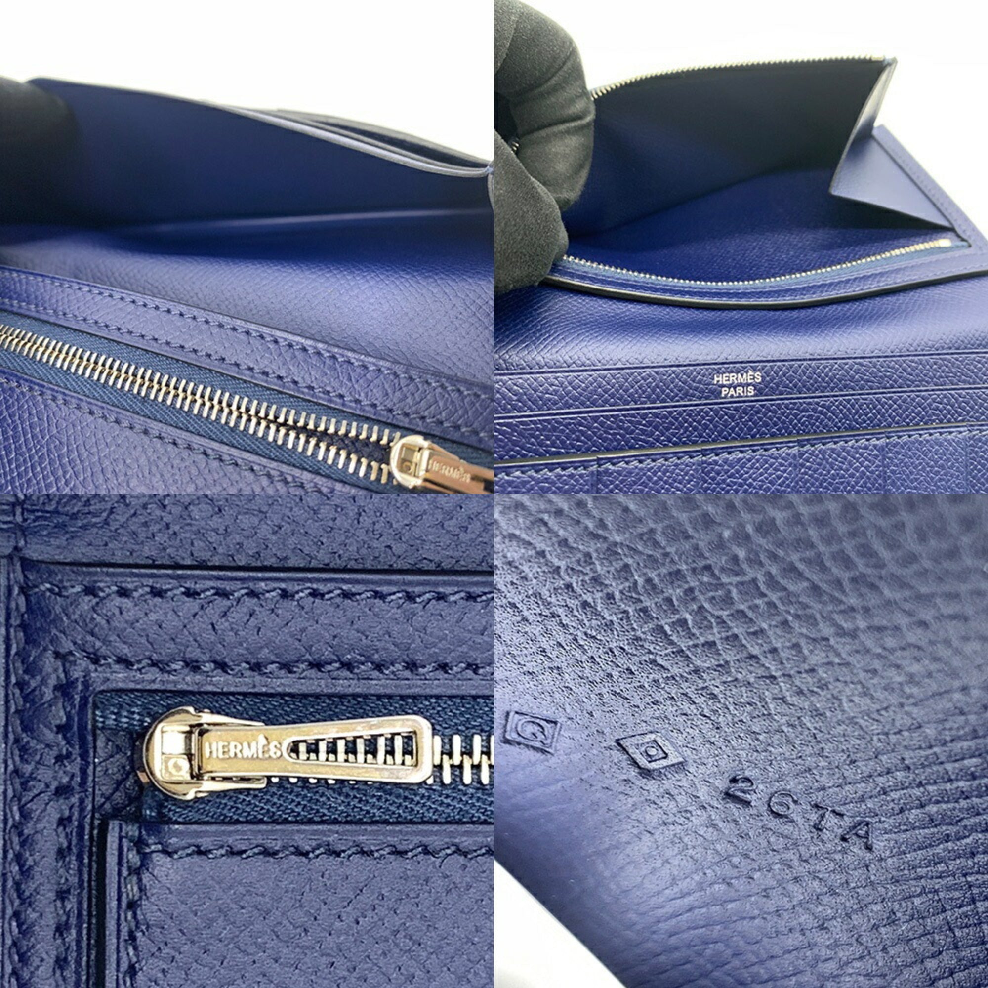 Hermes Navy Epsom Leather Long Wallet (Bi-Fold) (Pre-Owned)