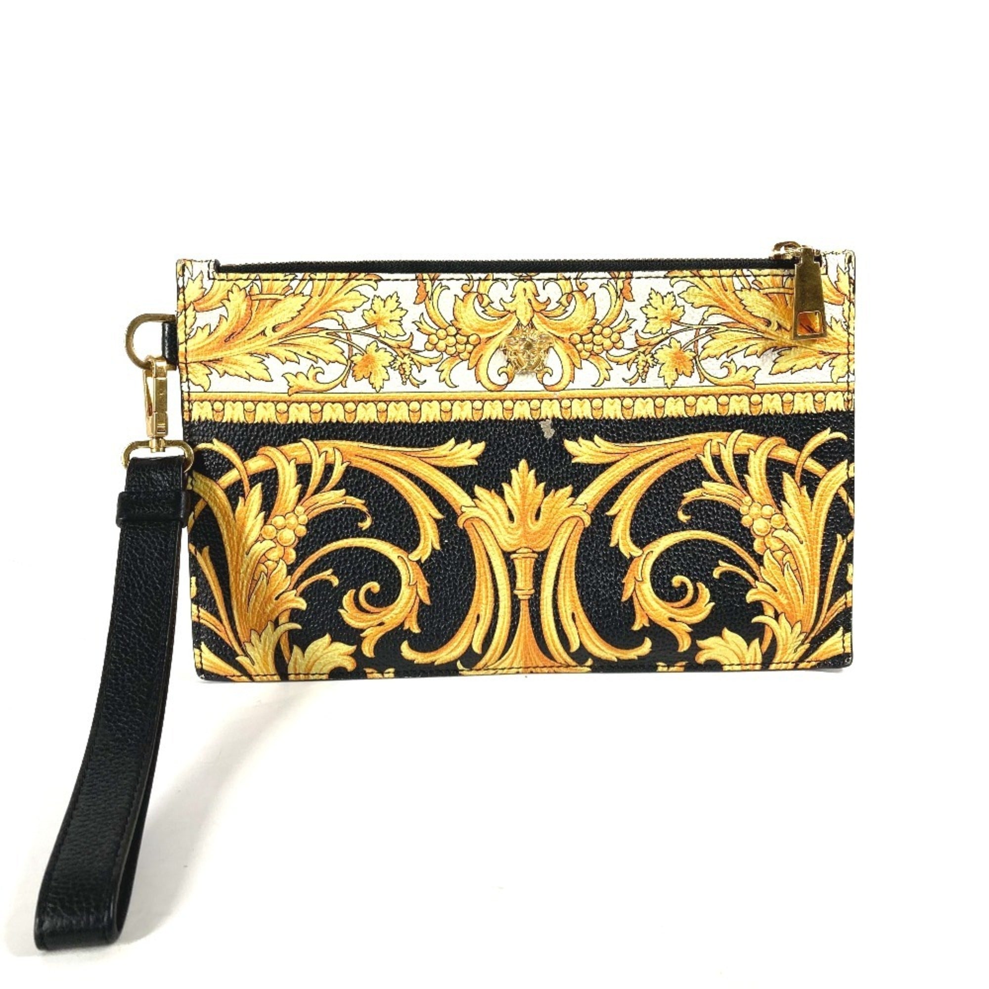 Versace Black Yellow Leather Clutch Bag Pouch (Pre-Owned)