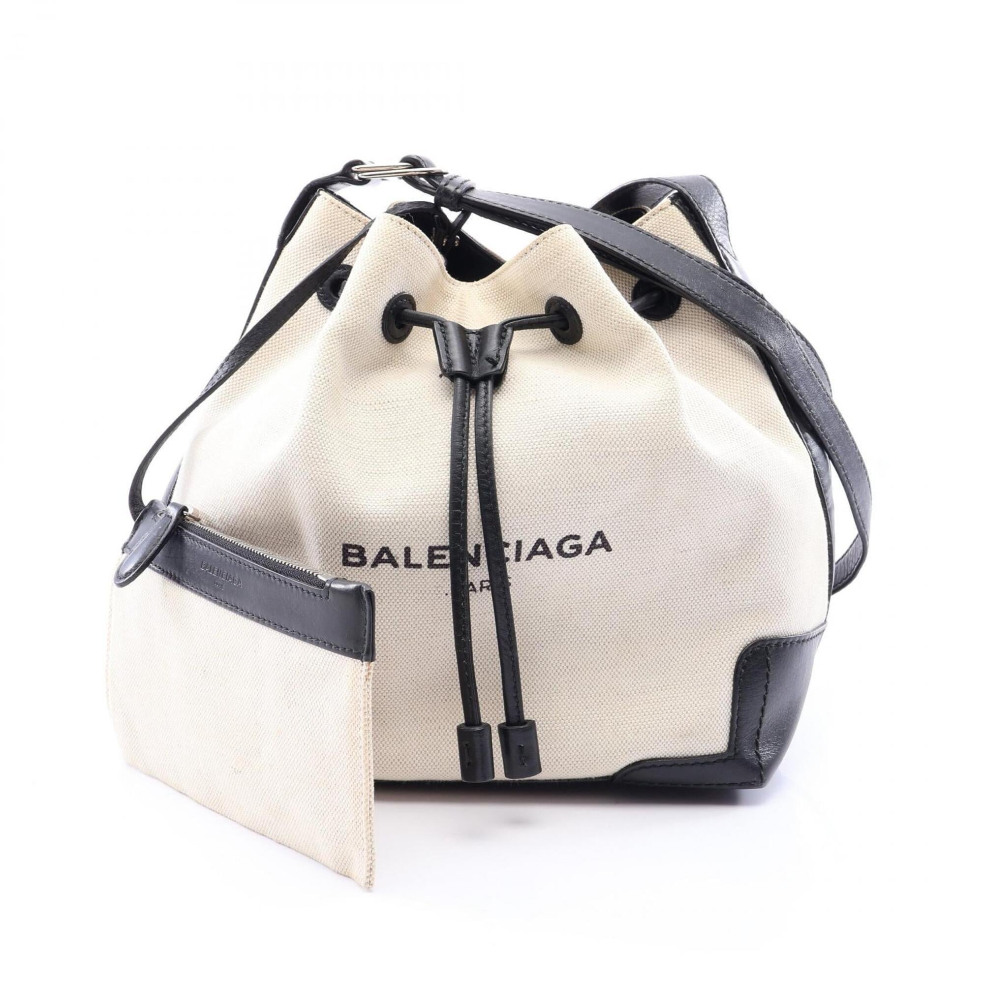 Balenciaga Black Ivory Navy Canvas Leather Handbag Pouch Shoulder Bag (Pre-Owned)