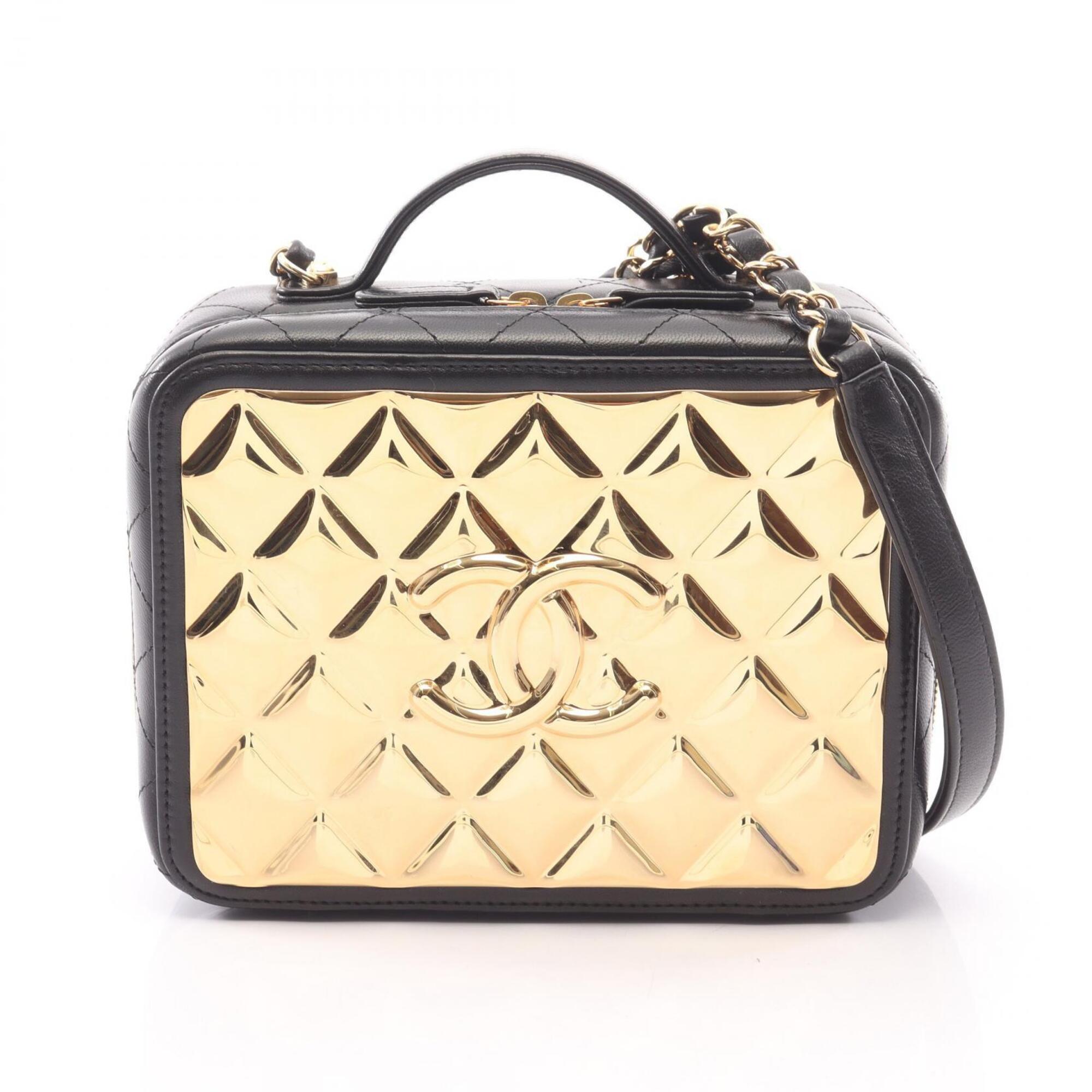 Chanel Black Gold Leather Handbag Shoulder Bag Vanity Bag (Pre-Owned)