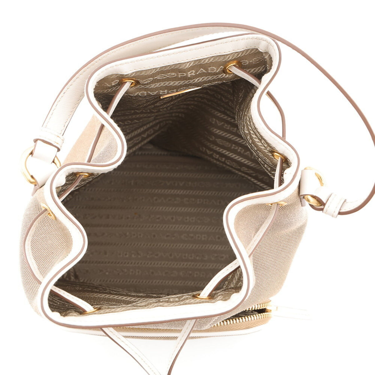 Prada Brown White Canvas Leather Handbag (Pre-Owned)