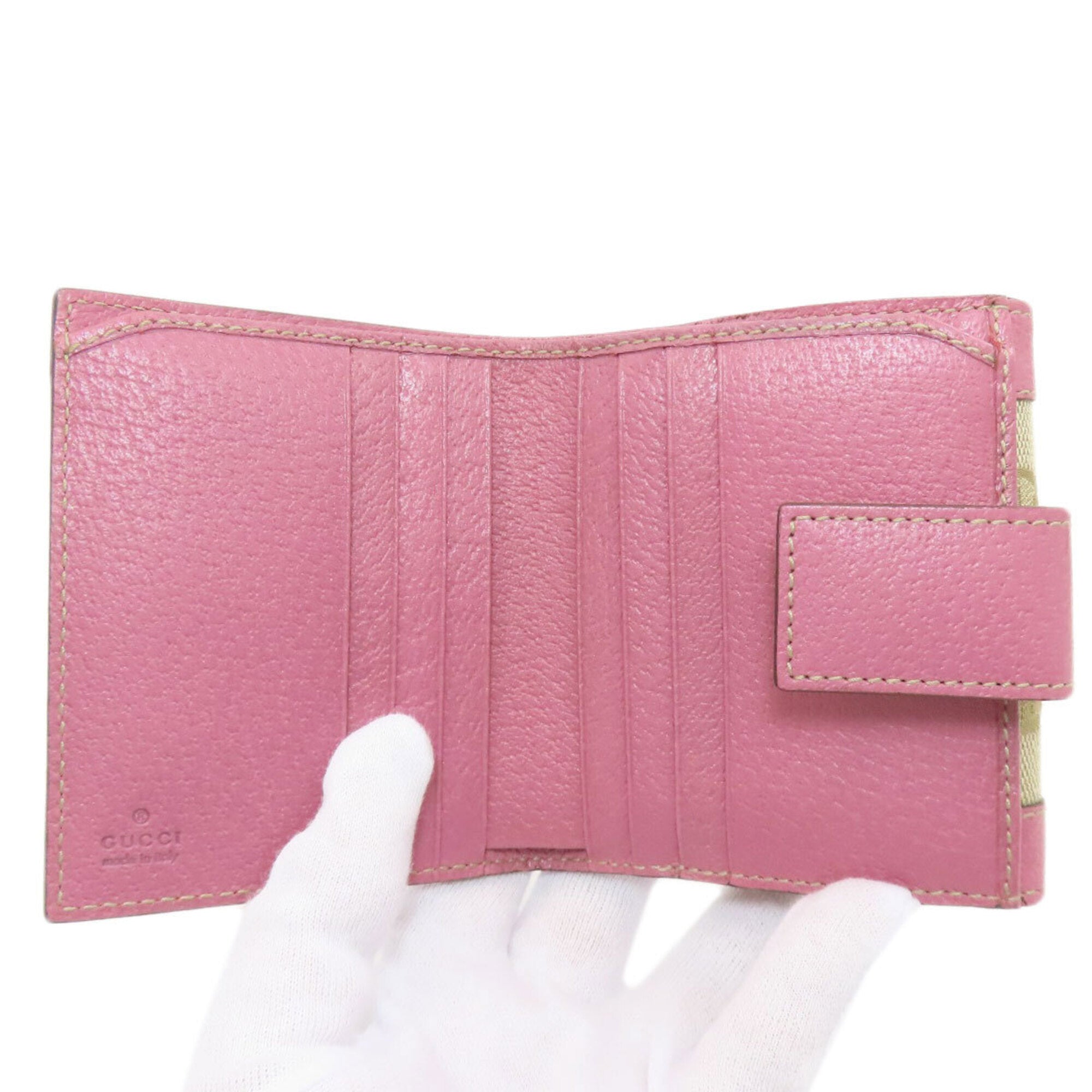 Gucci Brown Pink Canvas Leather Wallet (Bi-Fold) (Pre-Owned)
