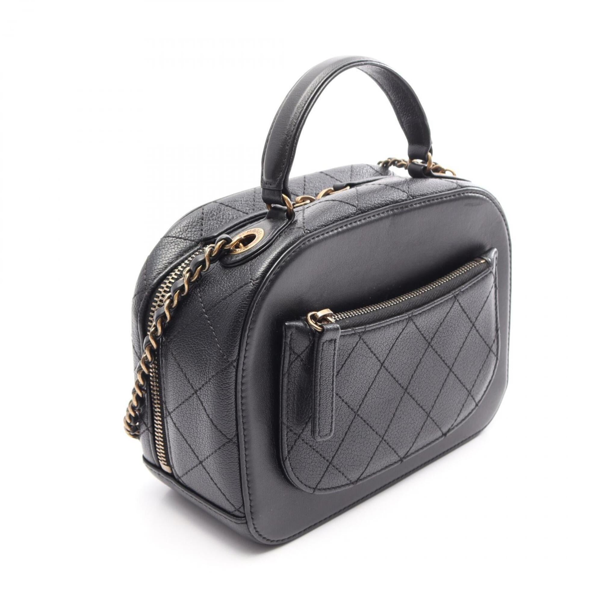 Chanel Black Leather Handbag Shoulder Bag Vanity Bag (Pre-Owned)