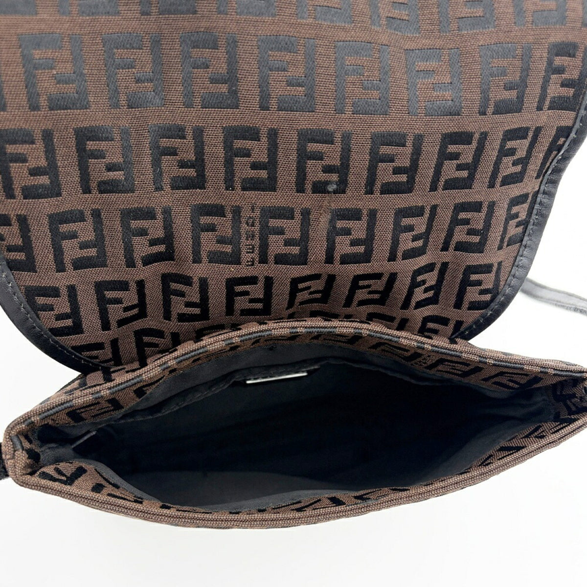 Fendi Zucca Black Brown Canvas Leather Shoulder Bag (Pre-Owned)