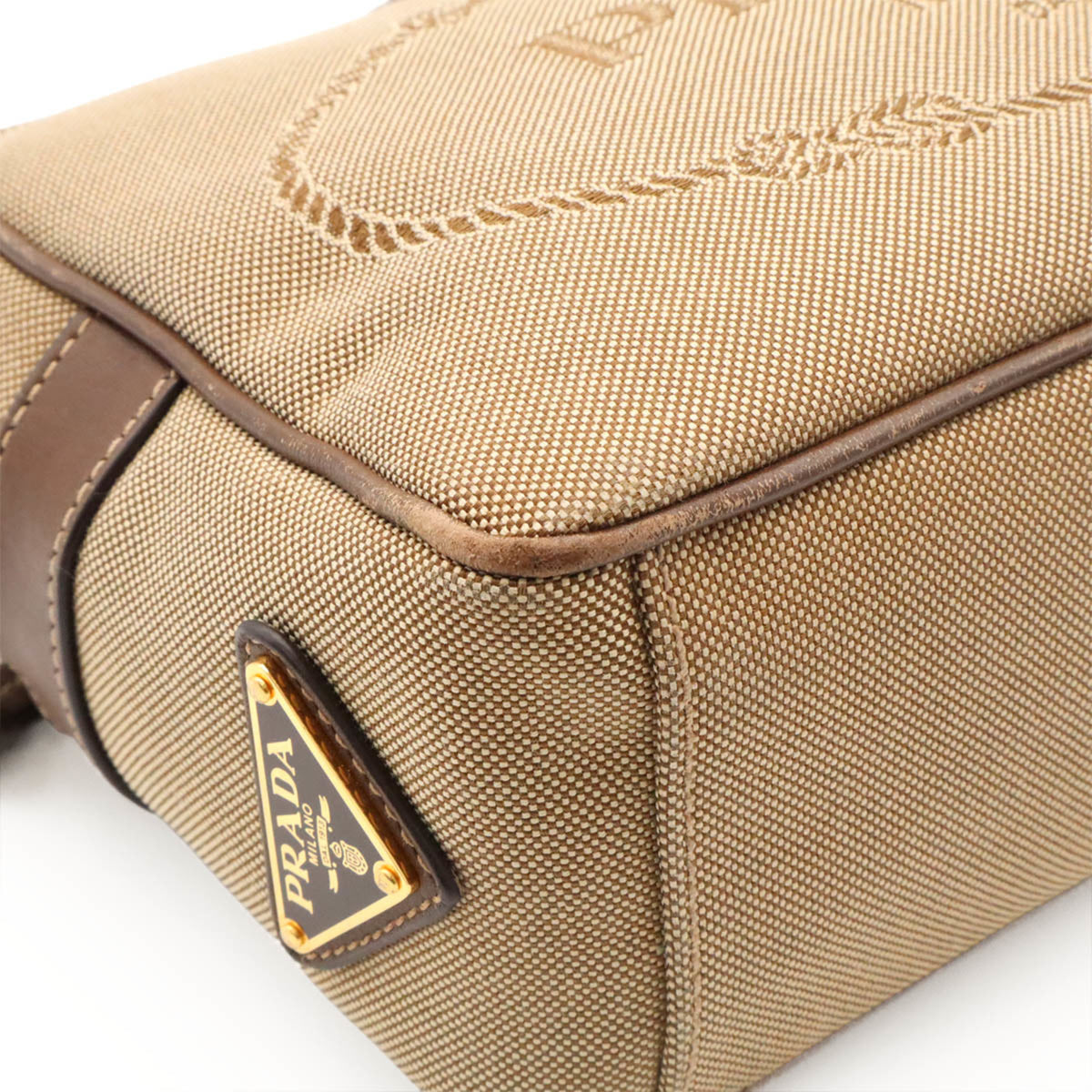 Prada Beige Brown Canvas Leather Pochette Shoulder Bag (Pre-Owned)