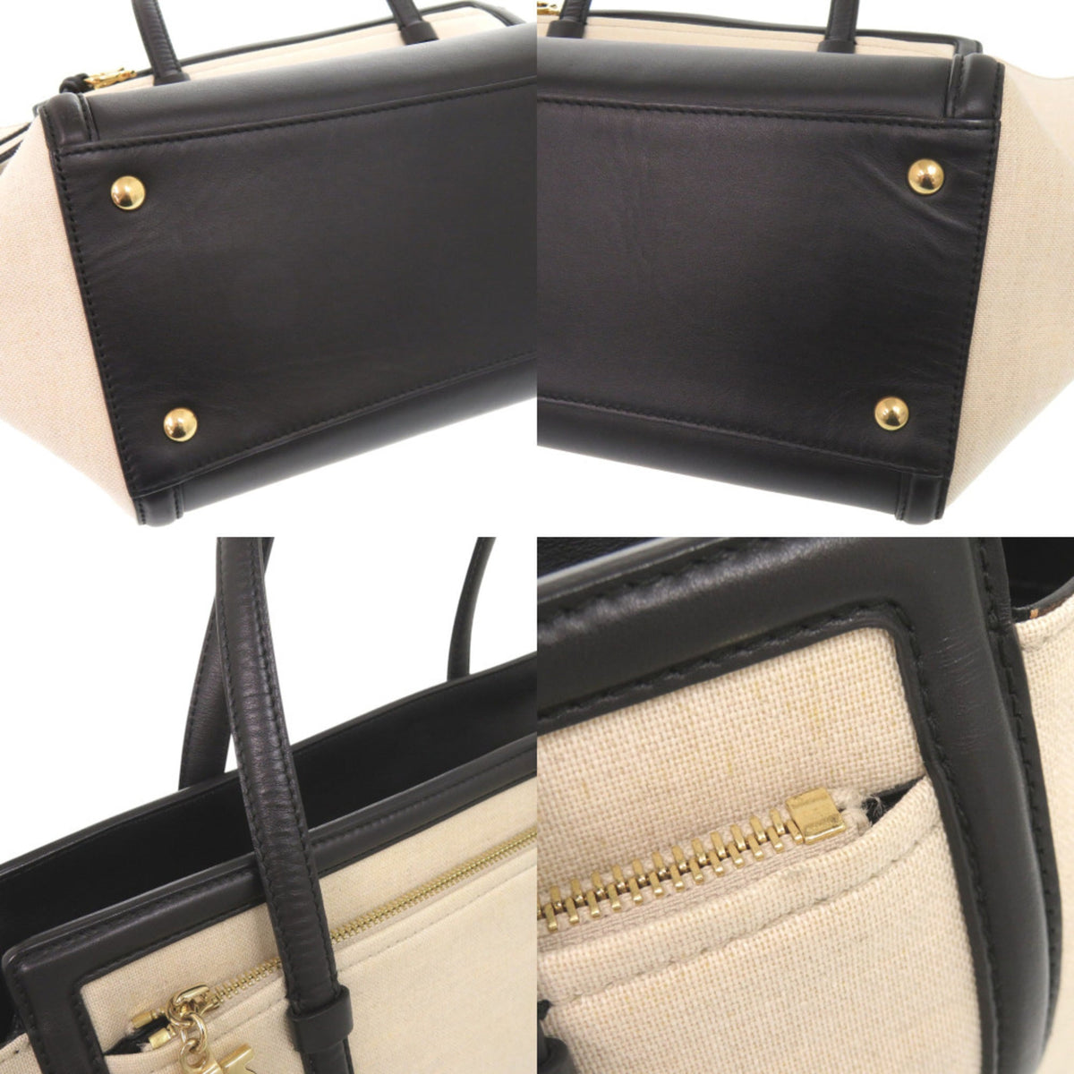 Salvatore Ferragamo Black Ivory Leather Canvas Tote Bag (Pre-Owned)