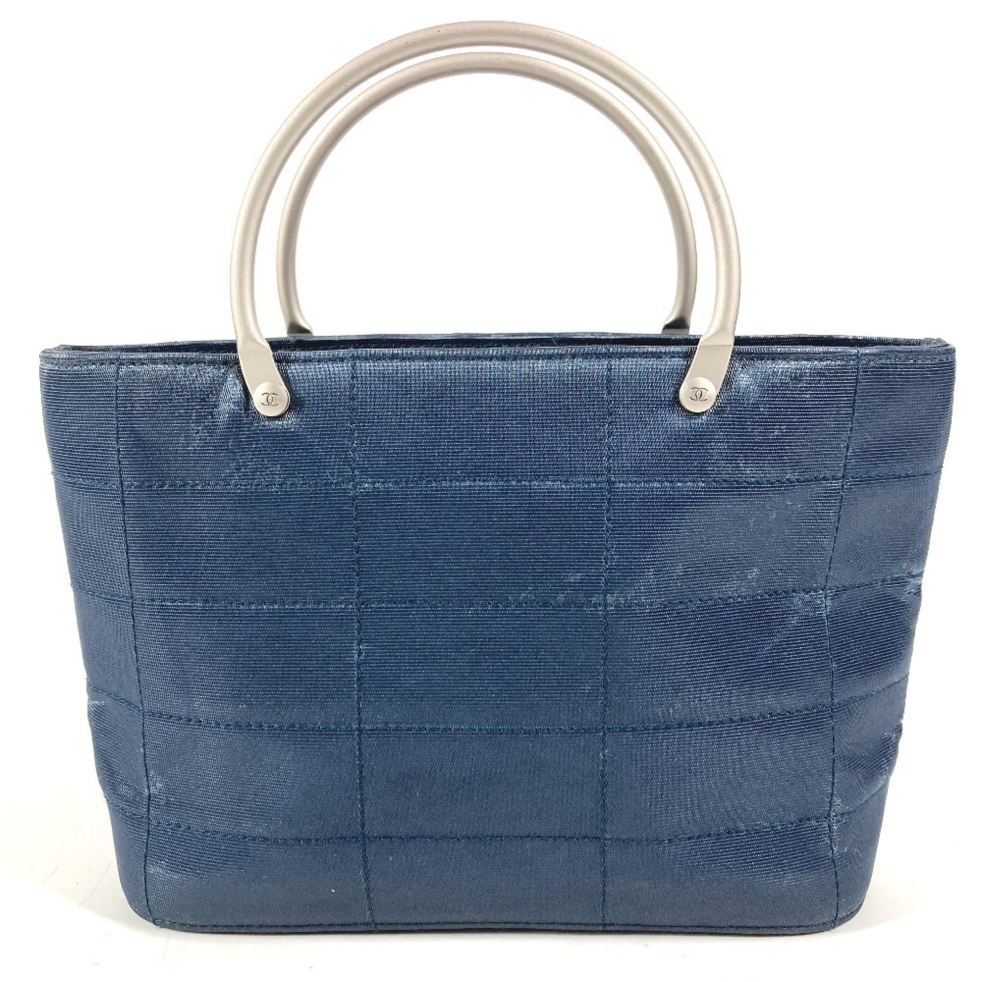 Chanel Blue Nylon Canvas Handbag Tote Bag (Pre-Owned)