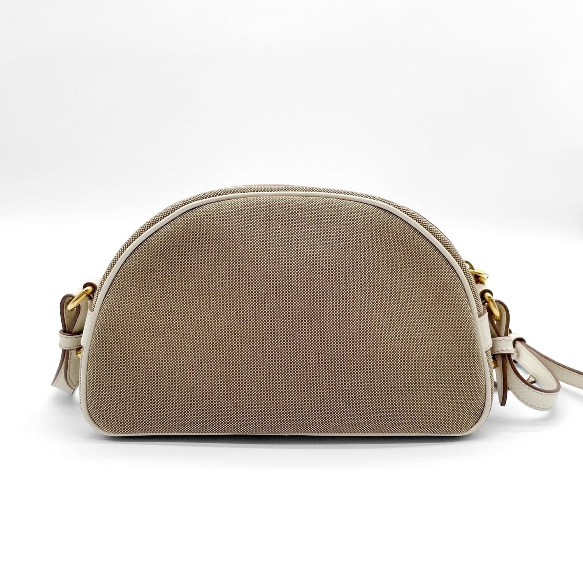 Prada Brown White Canvas Leather Shoulder Bag (Pre-Owned)