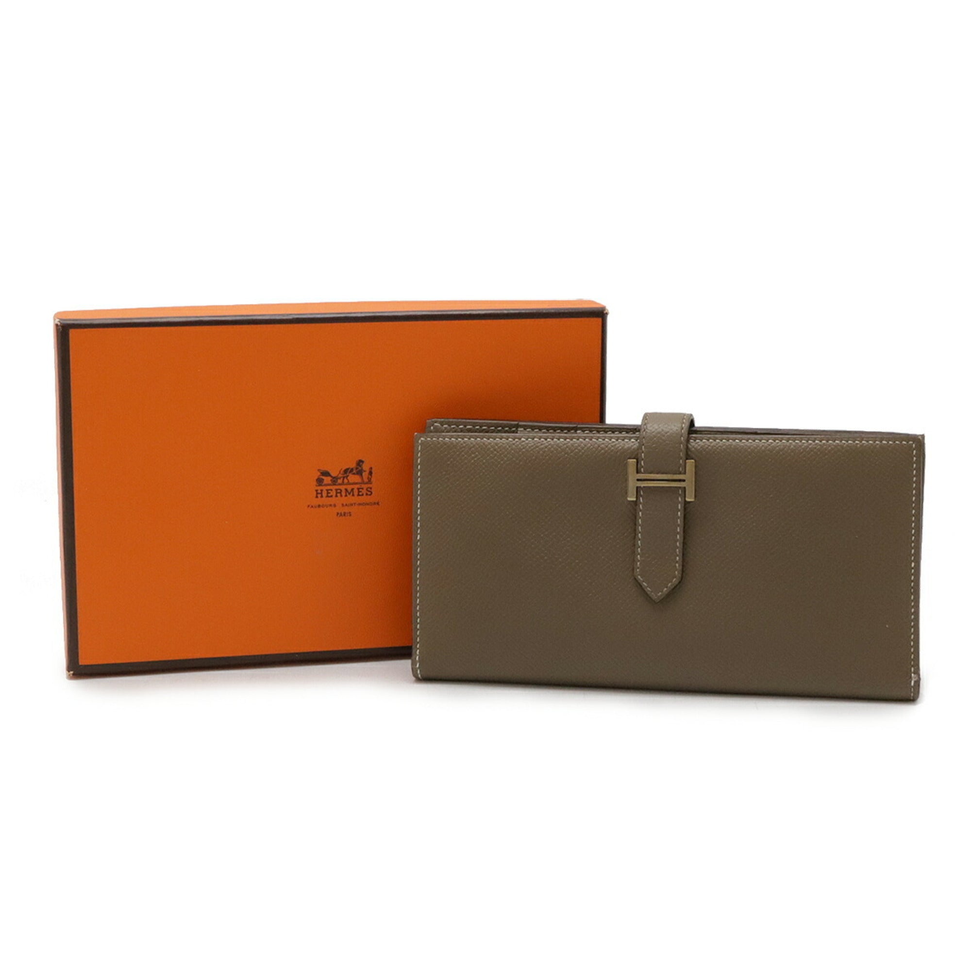Hermes Etoupe Gray Leather Long Wallet (Bi-Fold) (Pre-Owned)