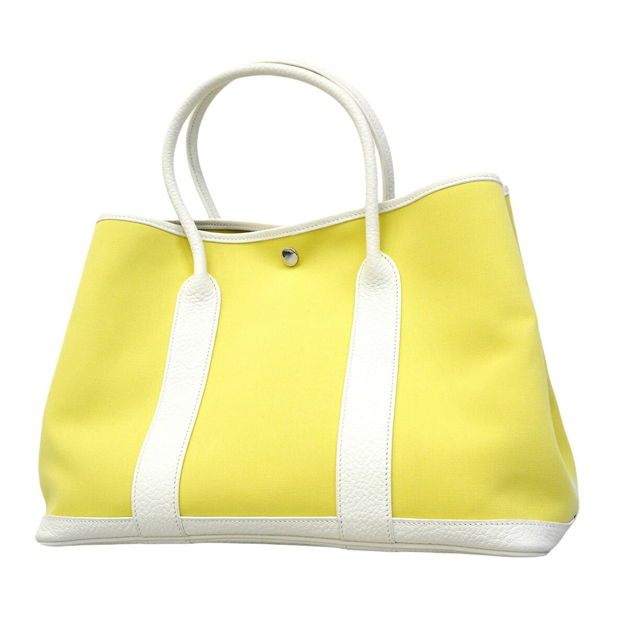 Hermes White Yellow Toile Officier Tote Bag (Pre-Owned)