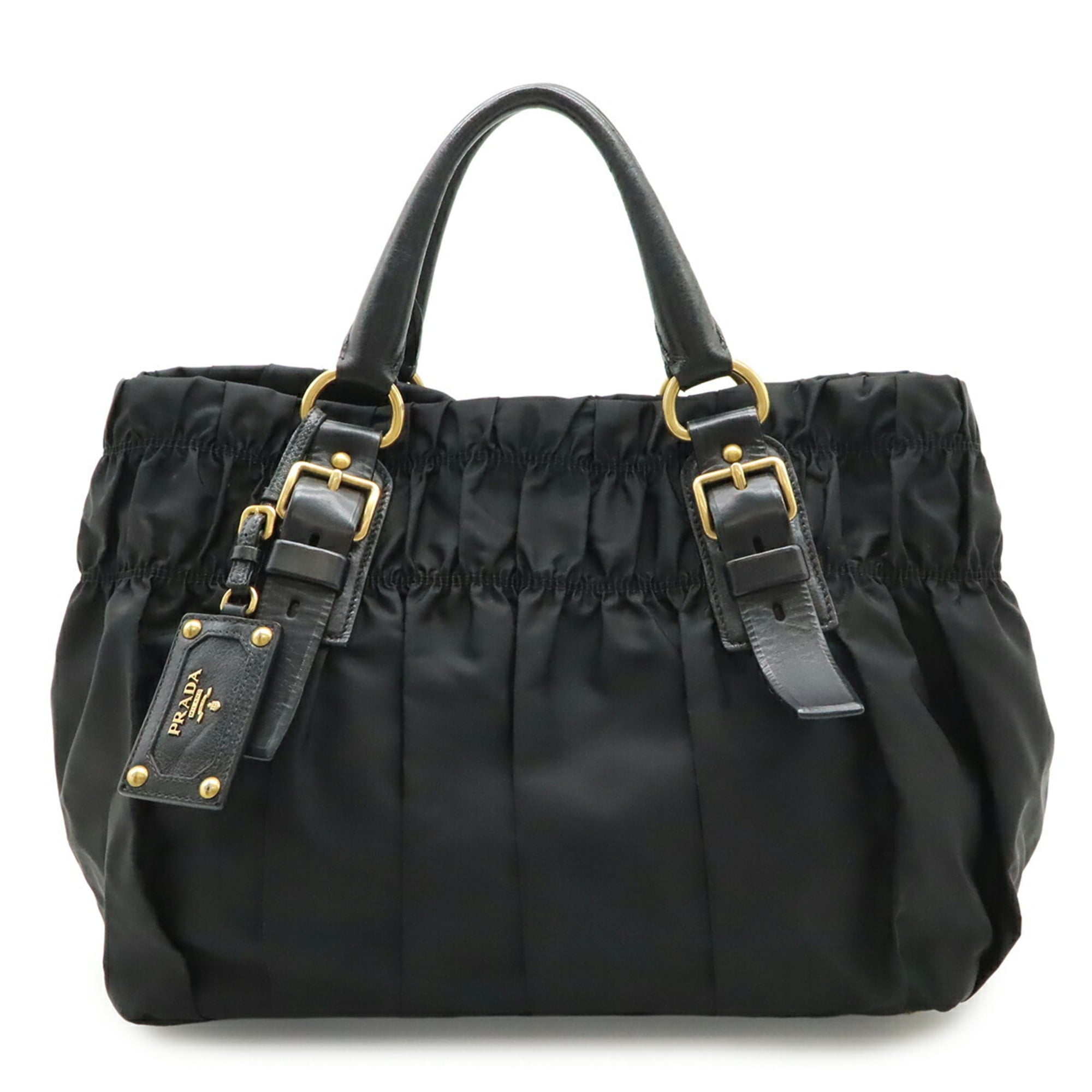 Prada Black Nero Nylon Leather Handbag Tote Bag (Pre-Owned)
