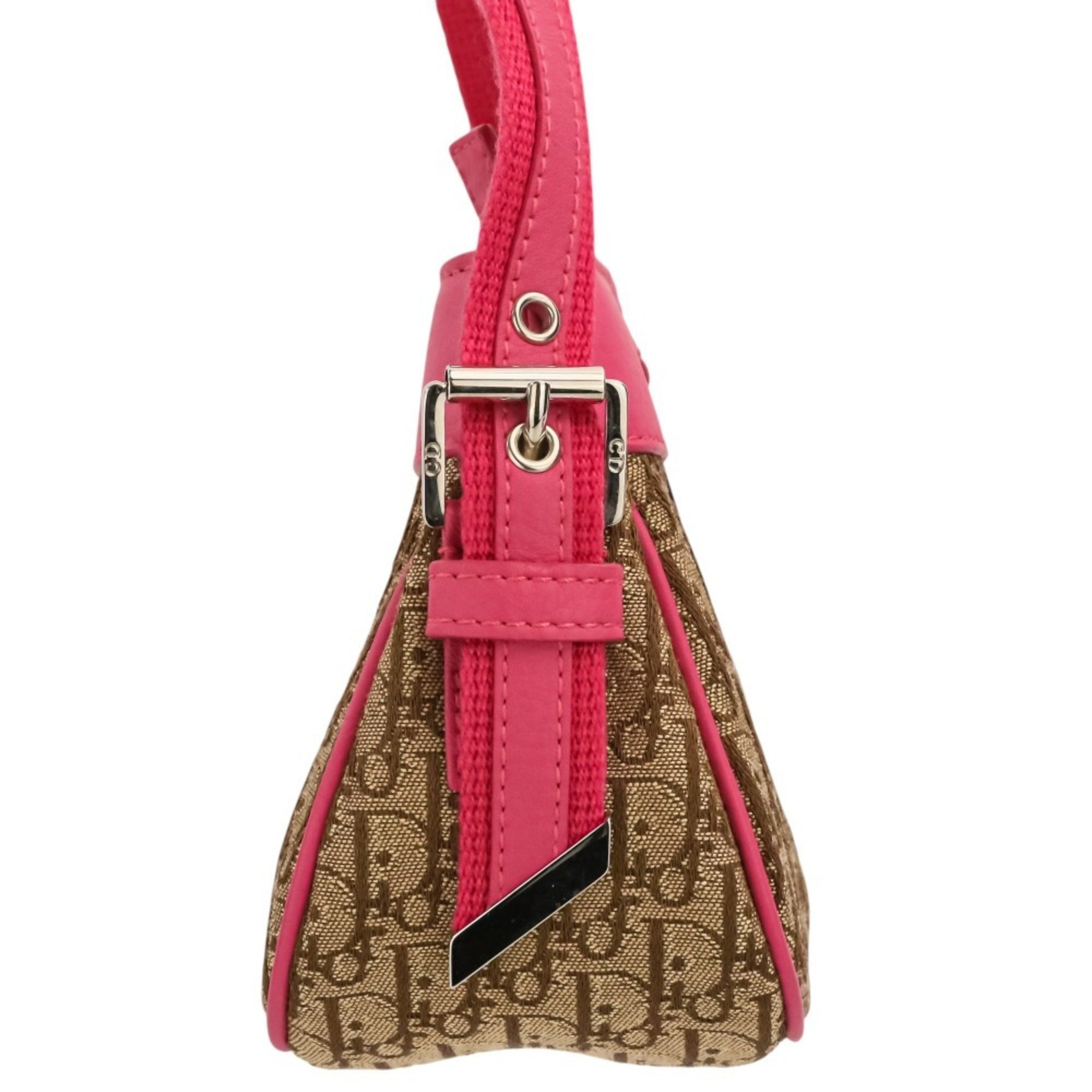 Christian Dior Beige Pink Canvas Leather Handbag (Pre-Owned)