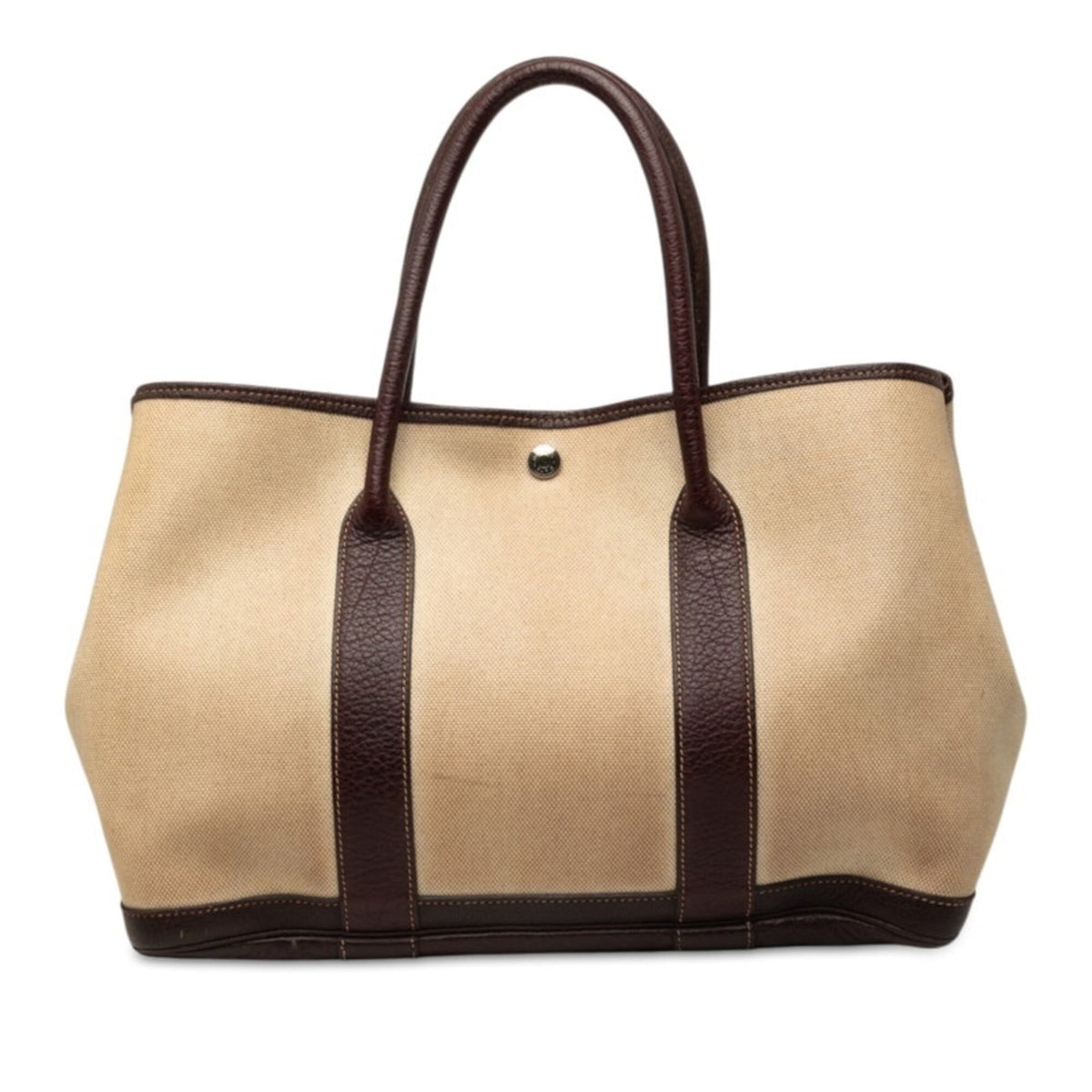 Hermes Beige Brown Leather Toile H Tote Bag (Pre-Owned)