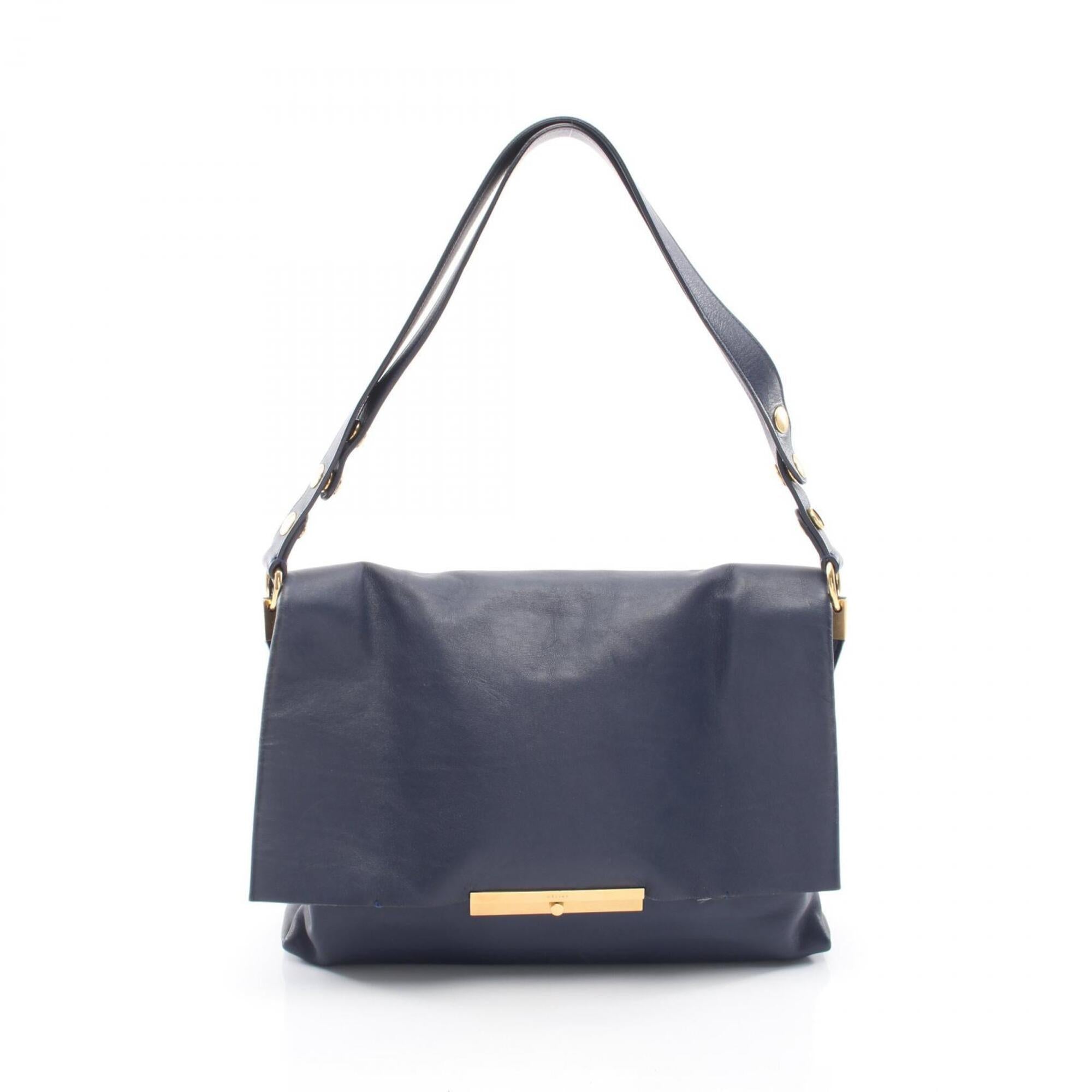Celine Navy Leather Handbag Shoulder Bag (Pre-Owned)