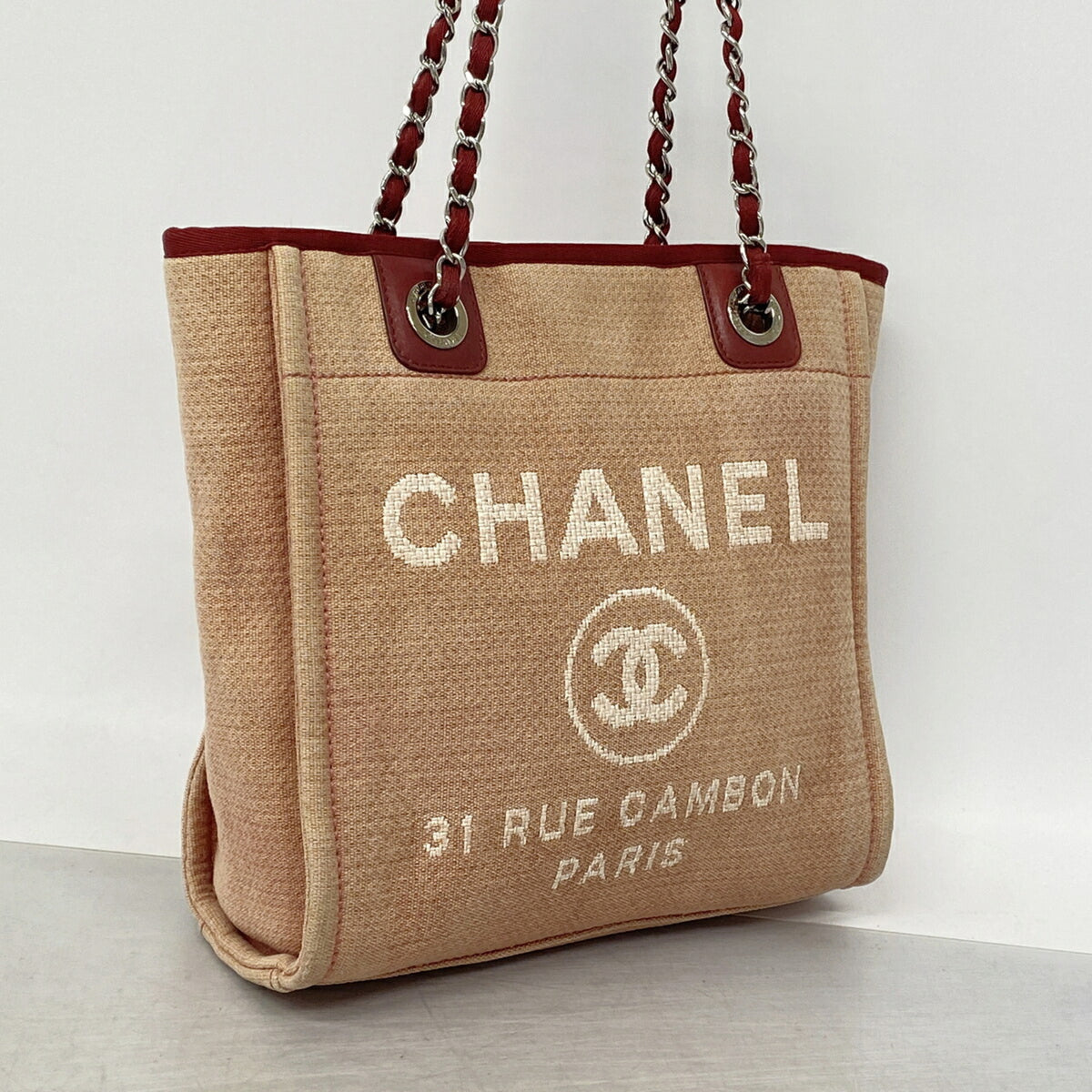 Chanel Red Color Canvas Tote Bag (Pre-Owned)