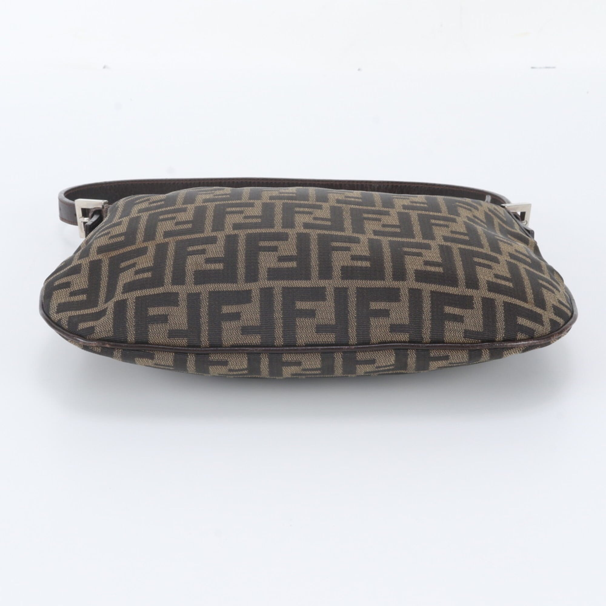 Fendi Brown Leather Canvas Handbag Shoulder Bag Tote Bag (Pre-Owned)