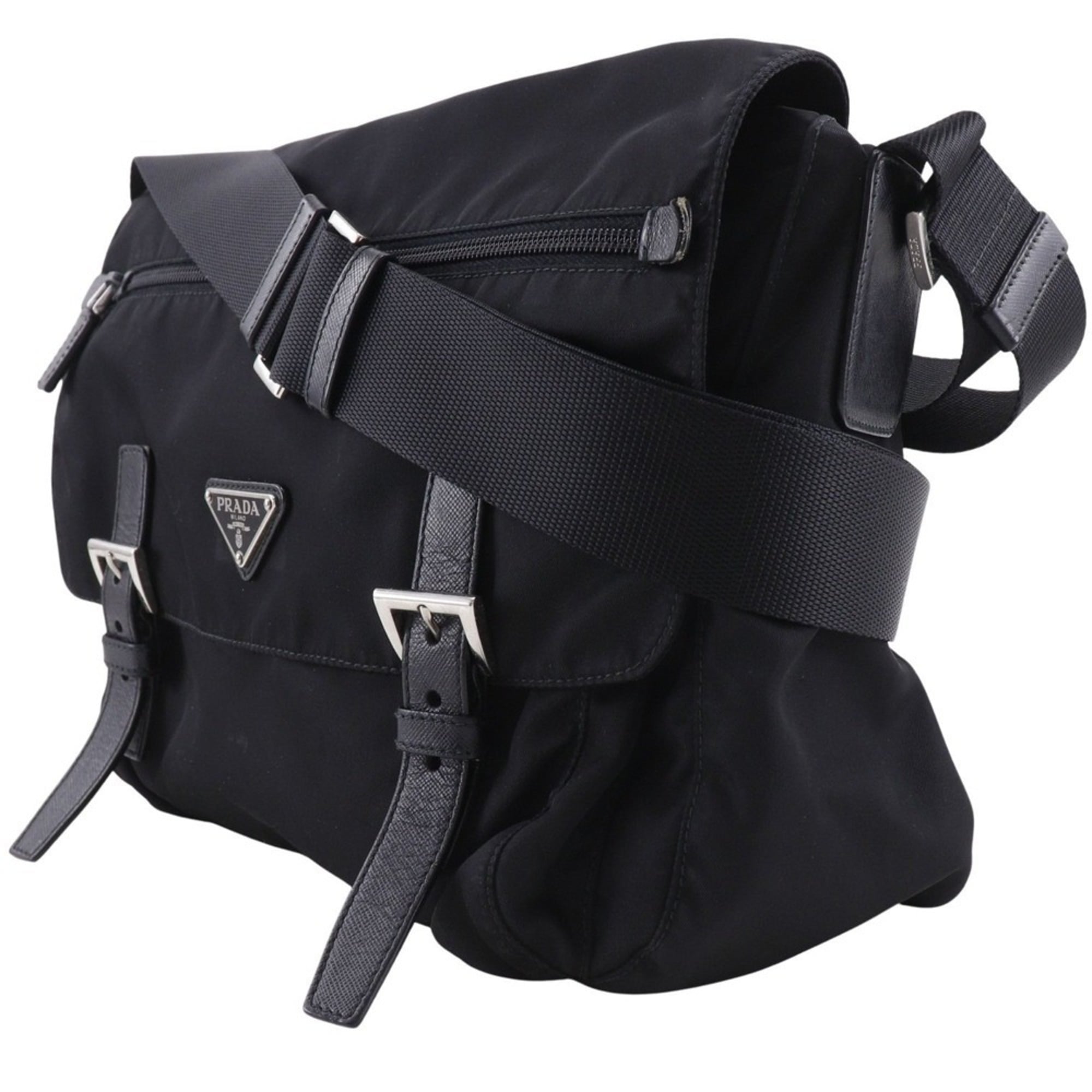 Prada Black Nylon Messenger Bag Shoulder Bag (Pre-Owned)