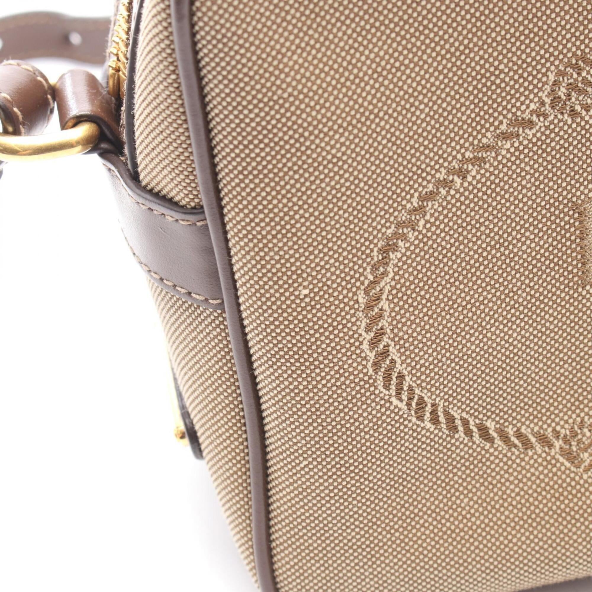Prada Brown Gray Canvas Leather Handbag Shoulder Bag (Pre-Owned)