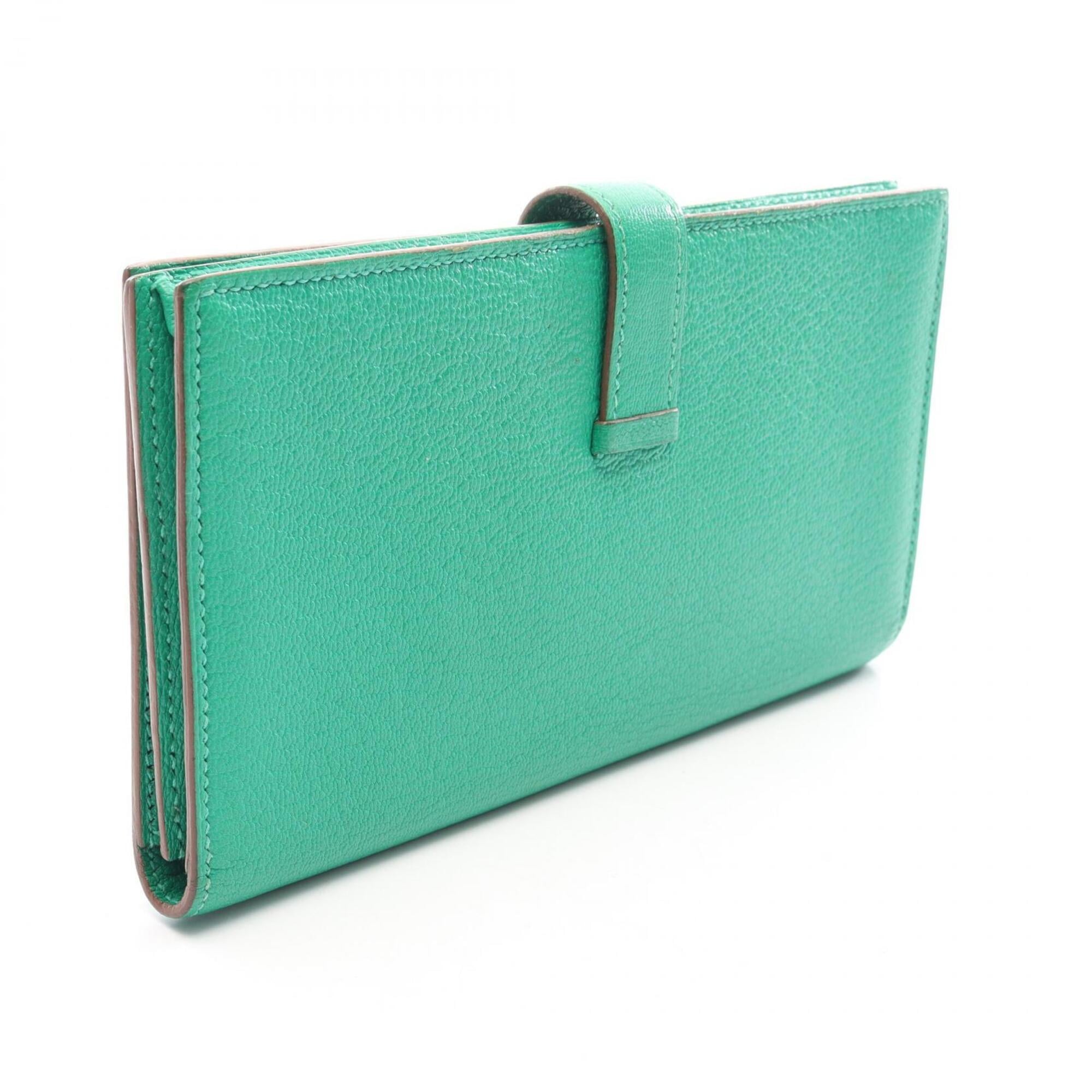 Hermes Green Mint Green Chevre Leather Leather Long Wallet (Bi-Fold) (Pre-Owned)