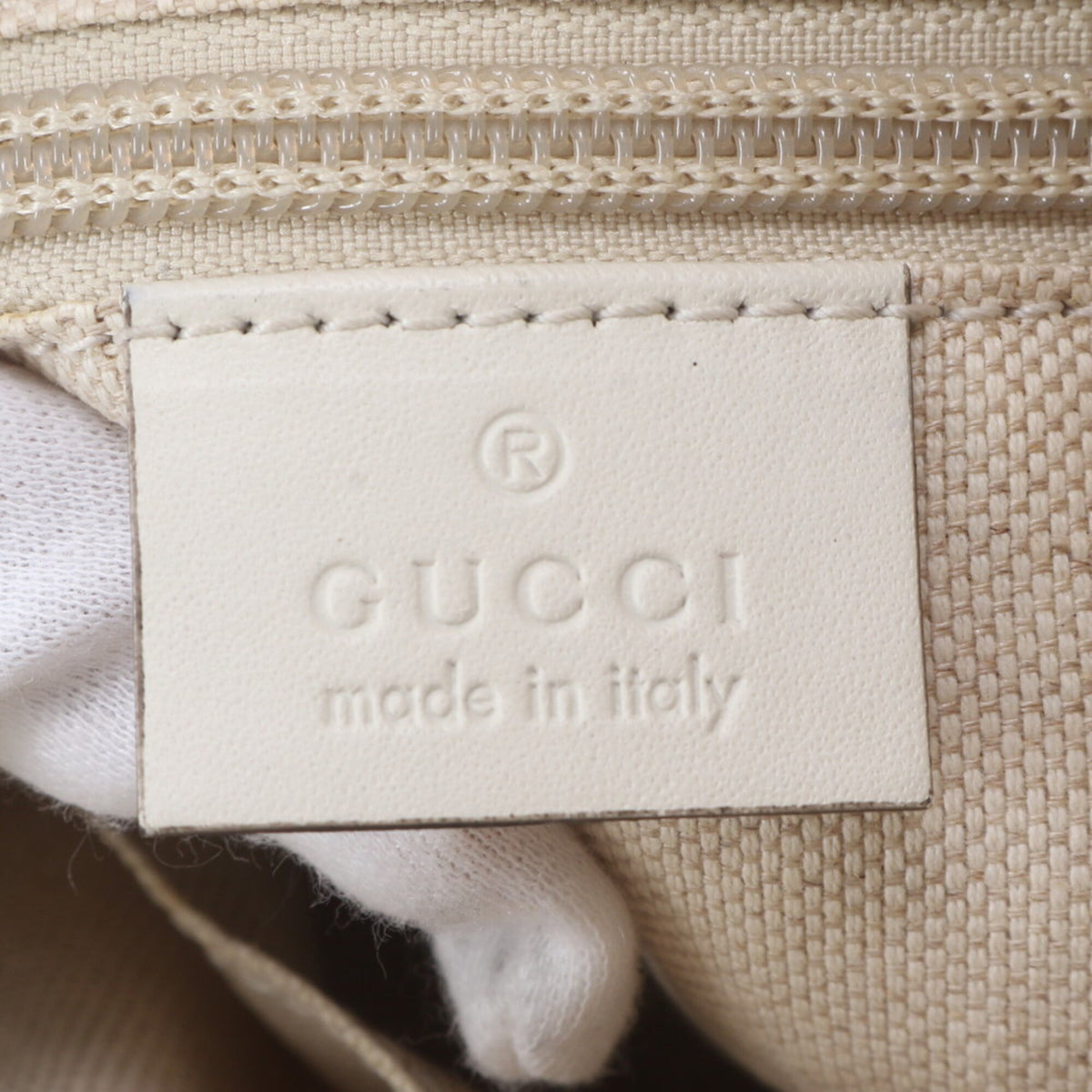Gucci Off-White Leather Nylon Handbag Shoulder Bag Tote Bag (Pre-Owned)