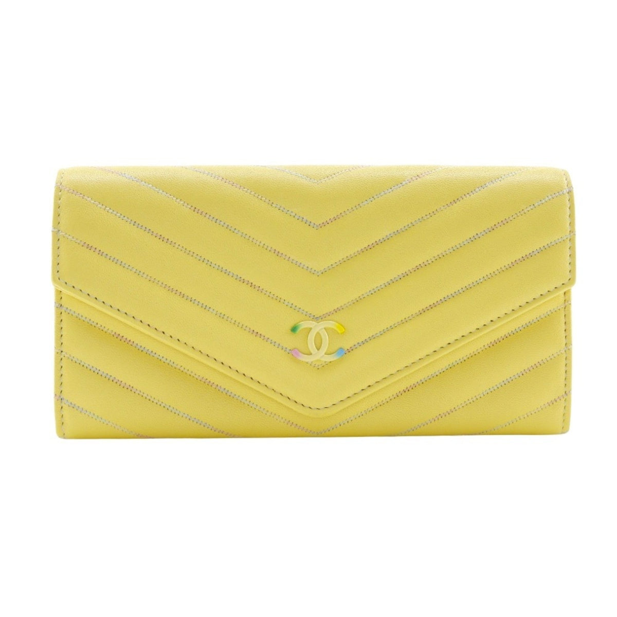 Chanel Yellow Leather Long Wallet (Bi-Fold) (Pre-Owned)