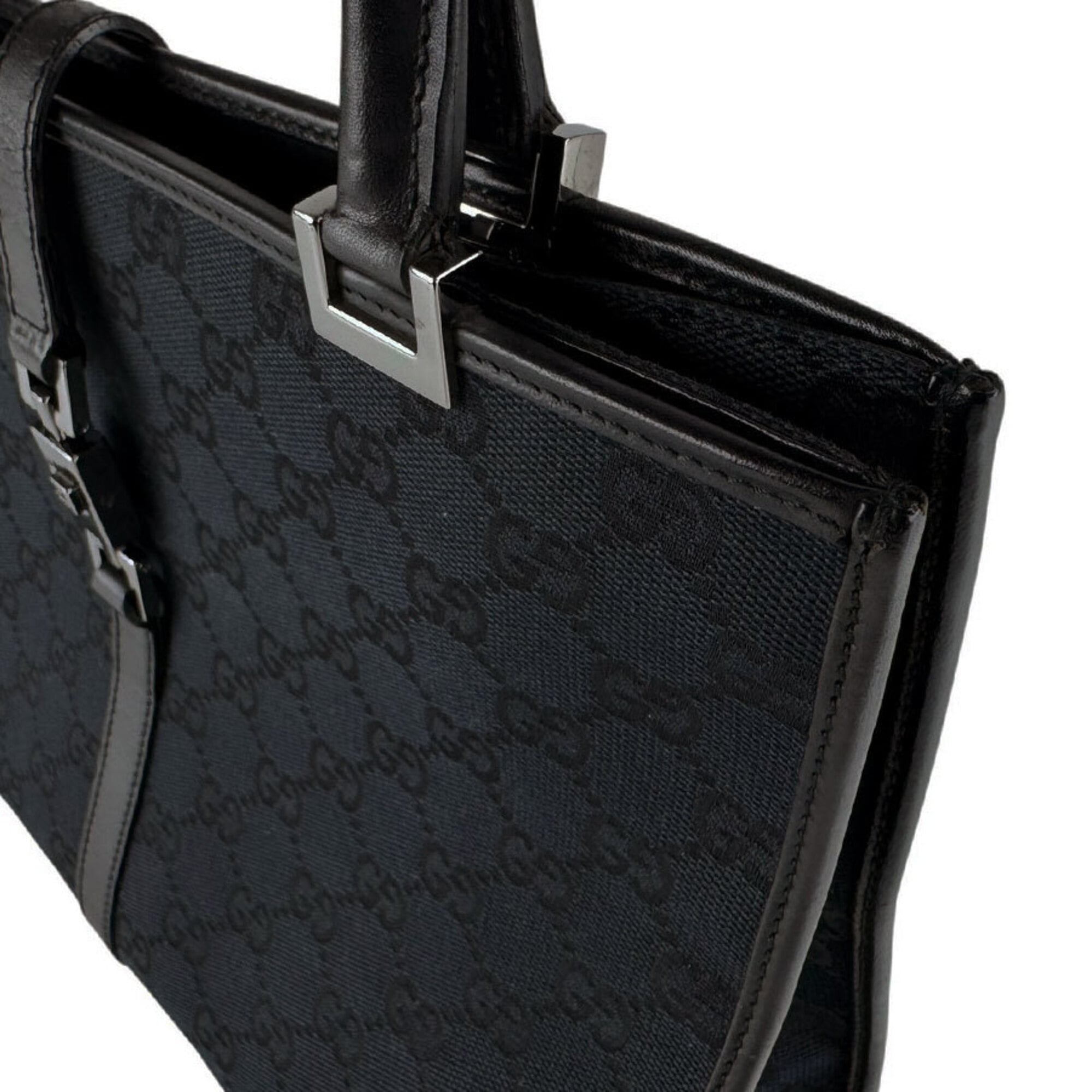 Gucci Black Gg Canvas Leather Handbag (Pre-Owned)