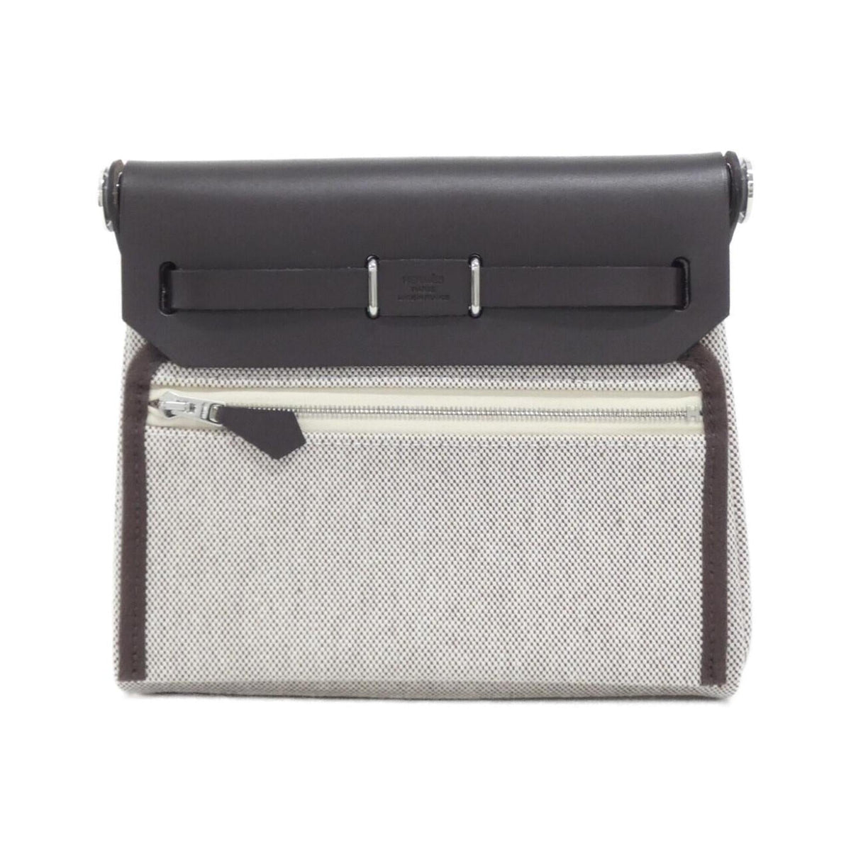 Hermes Ebene Ecru Toile H Vache Leather Shoulder Bag (Pre-Owned)