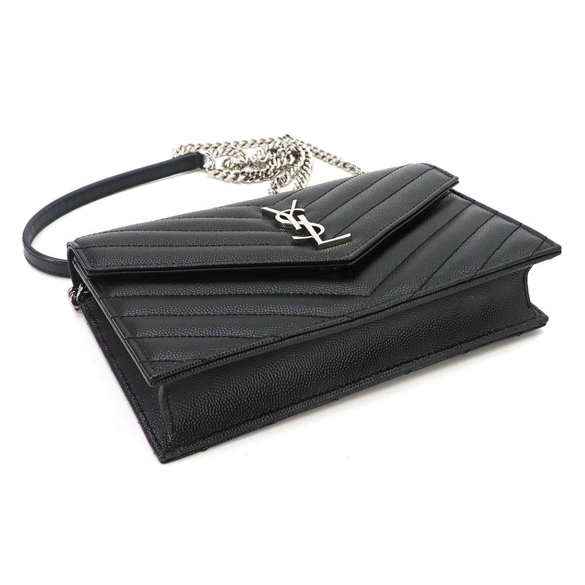 Saint Laurent Black Leather Chain/Shoulder Wallet (Pre-Owned)